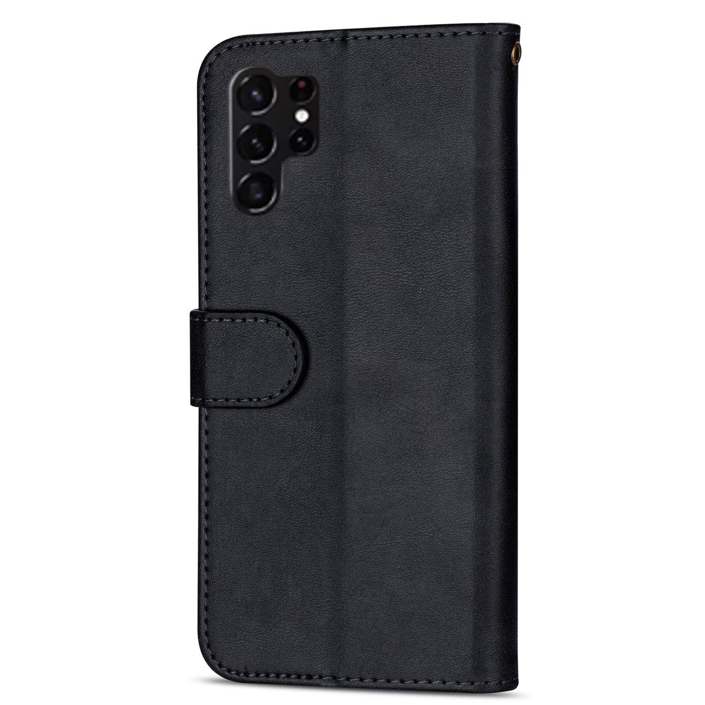 For Samsung Galaxy S24 Ultra Case Zipper Pocket Calf Texture Leather Phone Cover - Black