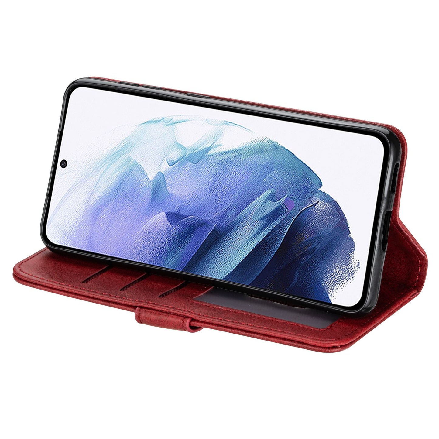 For Samsung Galaxy S24 Ultra Case Zipper Pocket Calf Texture Leather Phone Cover - Red
