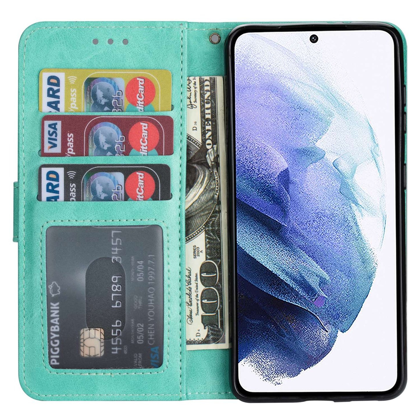 For Samsung Galaxy S24 Ultra Case Zipper Pocket Calf Texture Leather Phone Cover - Green