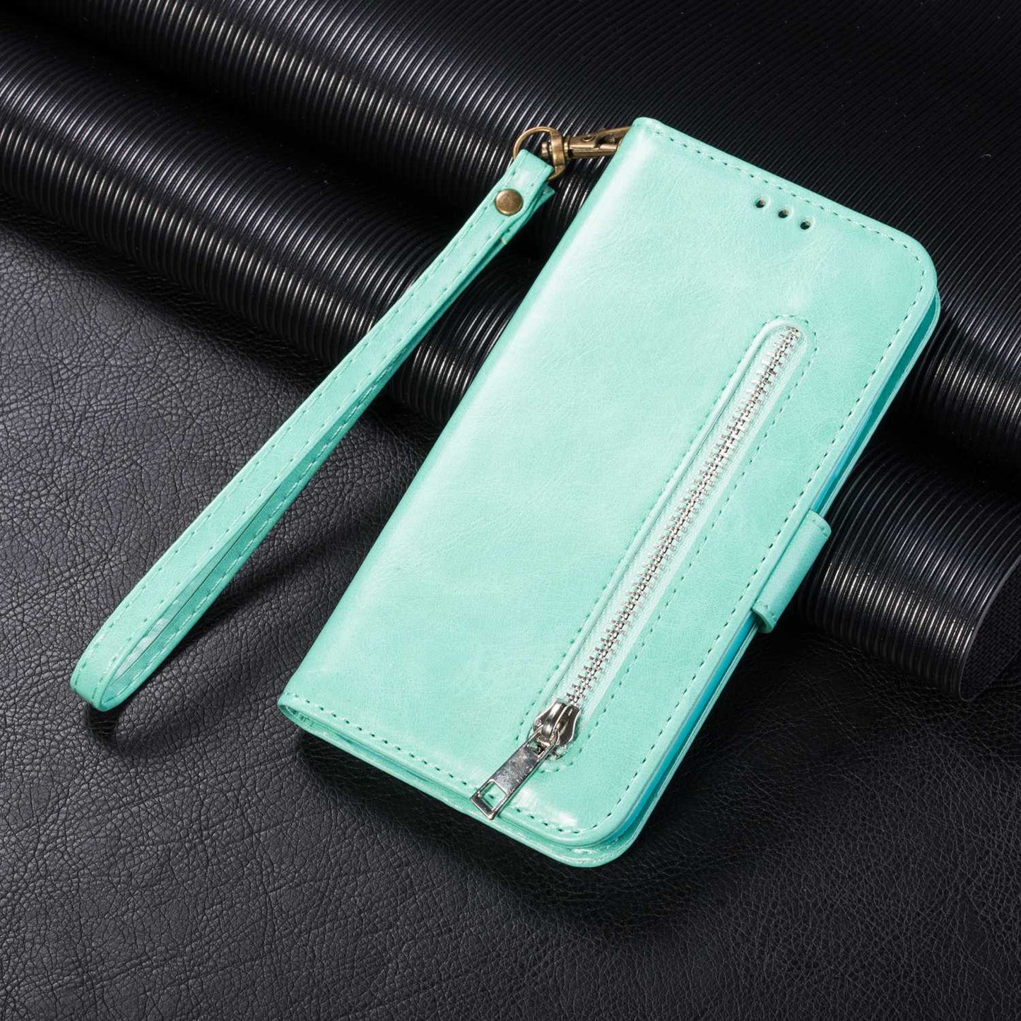 For Samsung Galaxy S24 Ultra Case Zipper Pocket Calf Texture Leather Phone Cover - Green