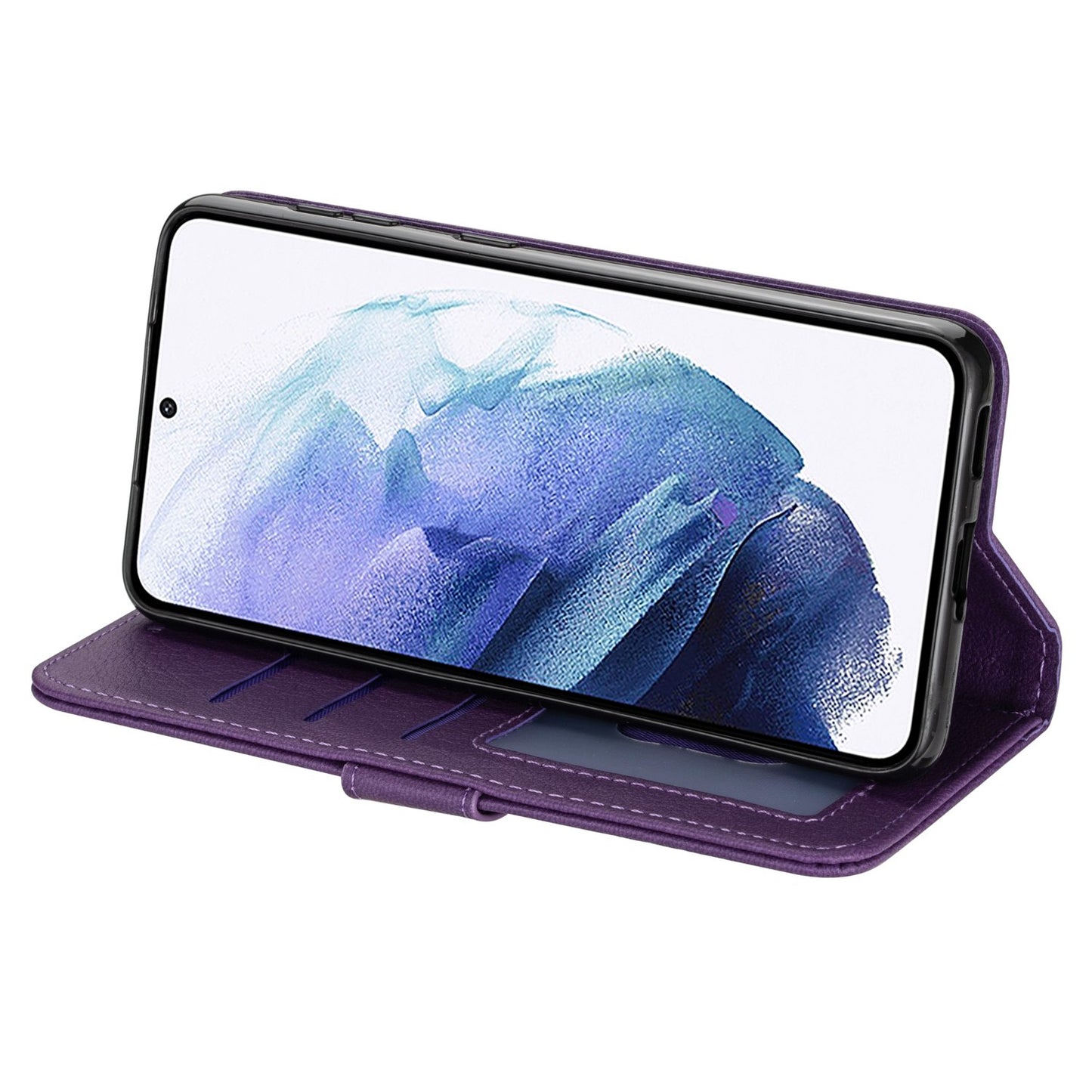 For Samsung Galaxy S24 Case Calf Texture PU Leather Zipper Pocket Cover - Purple