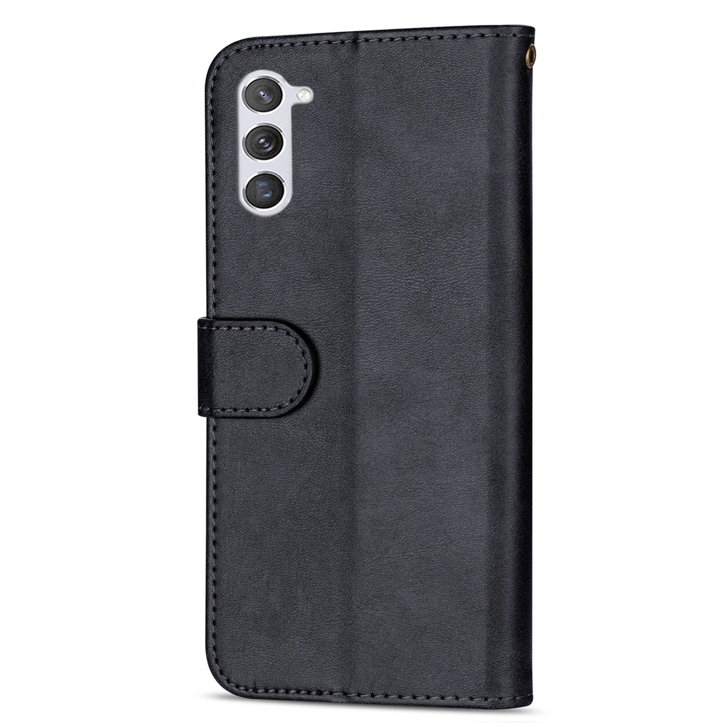 For Samsung Galaxy S24+ Case Zipper Pocket Leather Cover with Wallet Stand - Black
