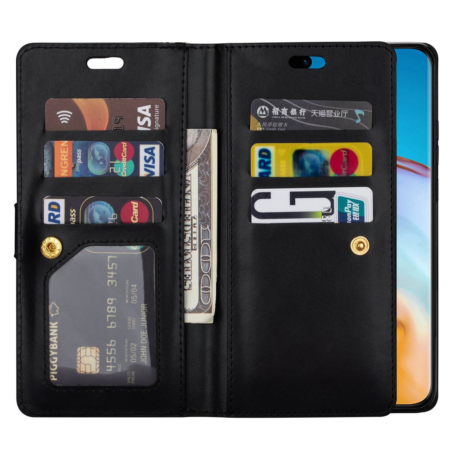 For Samsung Galaxy S24 Case Zipper Pocket Multifunctional Leather Phone Cover - Black