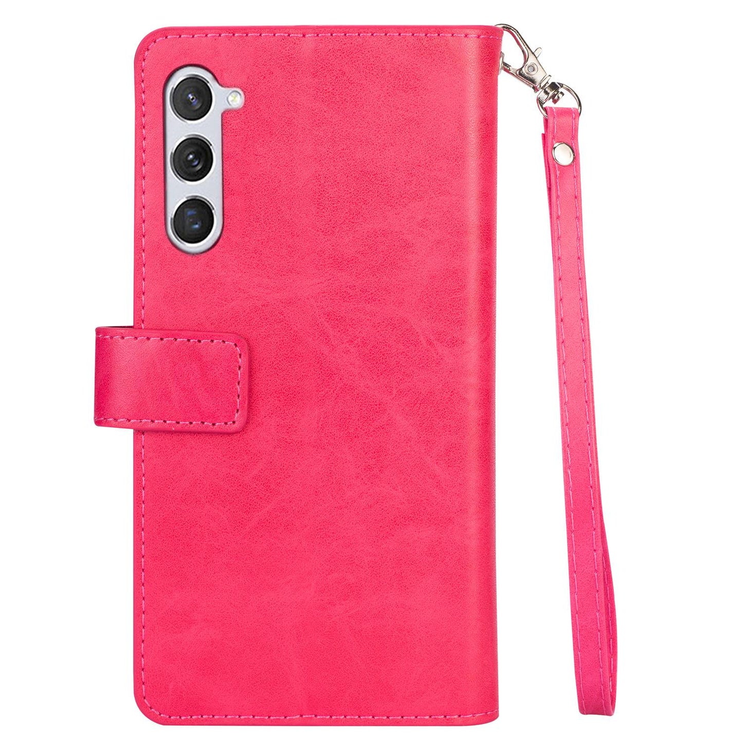For Samsung Galaxy S24+ Case Leather Cover with Zipper Pocket Wallet - Rose