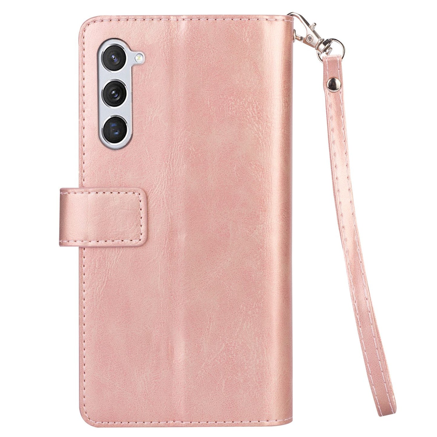 For Samsung Galaxy S24+ Case Leather Cover with Zipper Pocket Wallet - Rose Gold