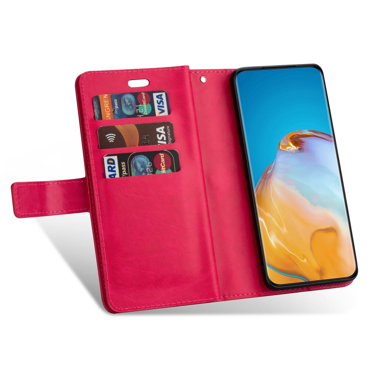 For Samsung Galaxy S24 Ultra Case Zipper Pocket Multiple Card Slots Phone Cover - Rose