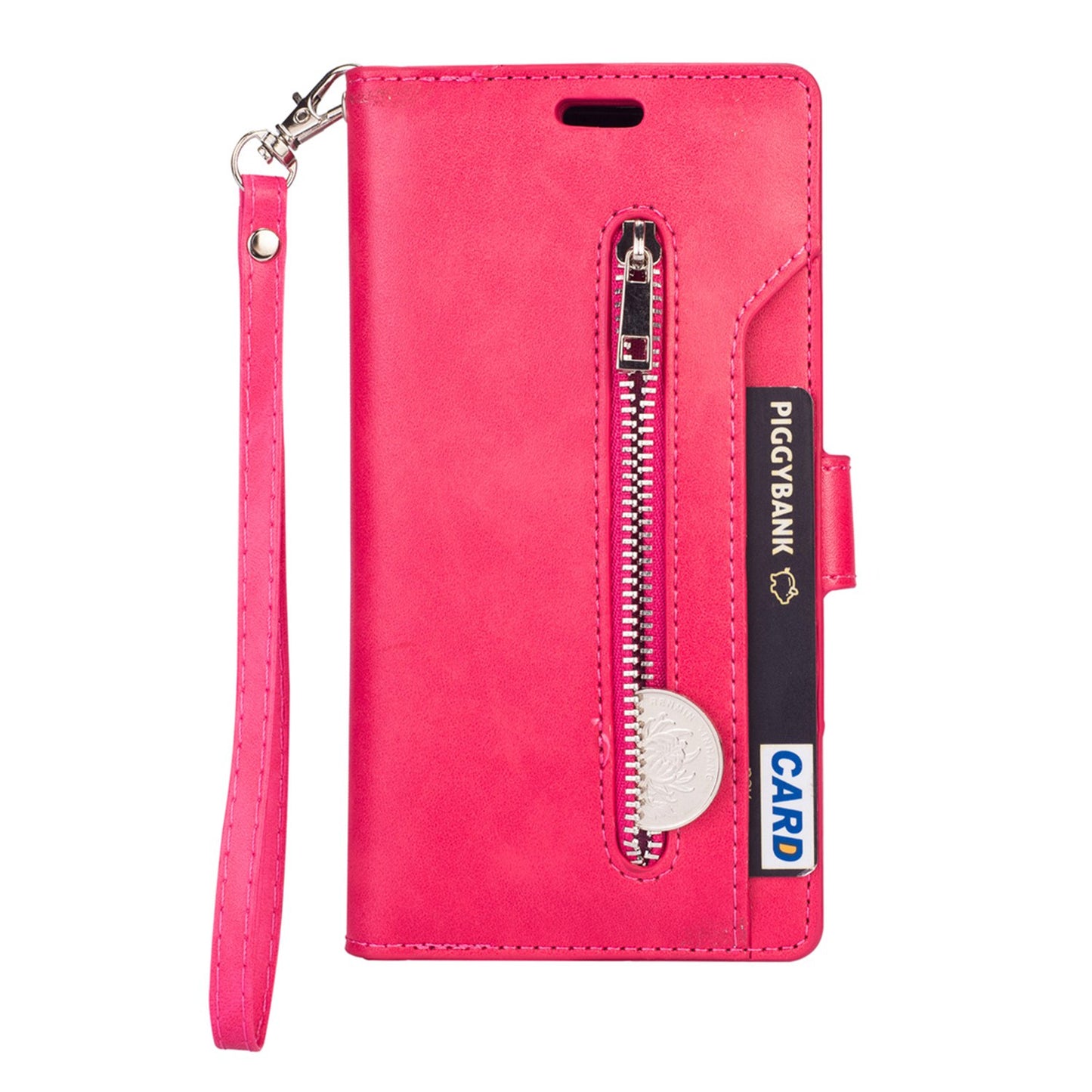 For Samsung Galaxy S24 Ultra Case Zipper Pocket Multiple Card Slots Phone Cover - Rose