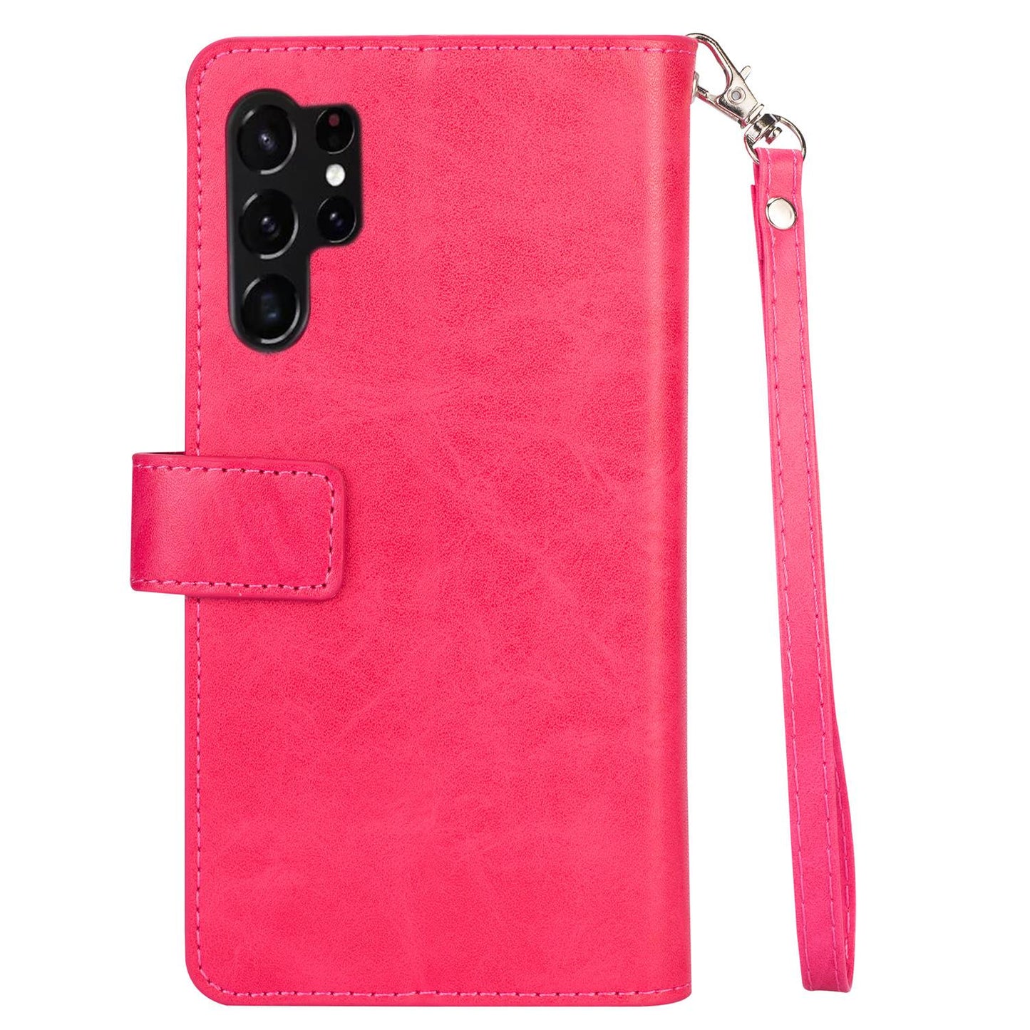 For Samsung Galaxy S24 Ultra Case Zipper Pocket Multiple Card Slots Phone Cover - Rose