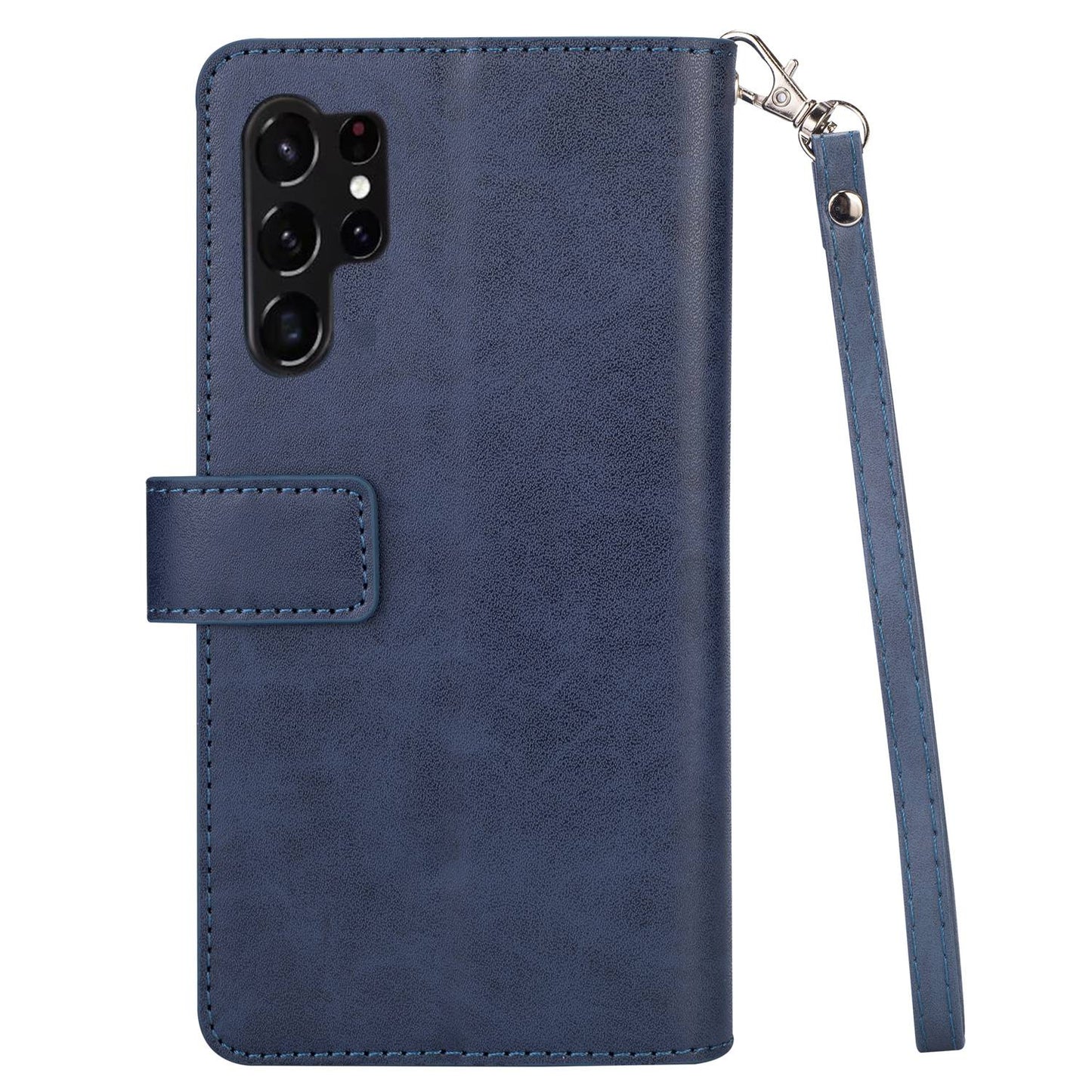 For Samsung Galaxy S24 Ultra Case Zipper Pocket Multiple Card Slots Phone Cover - Blue
