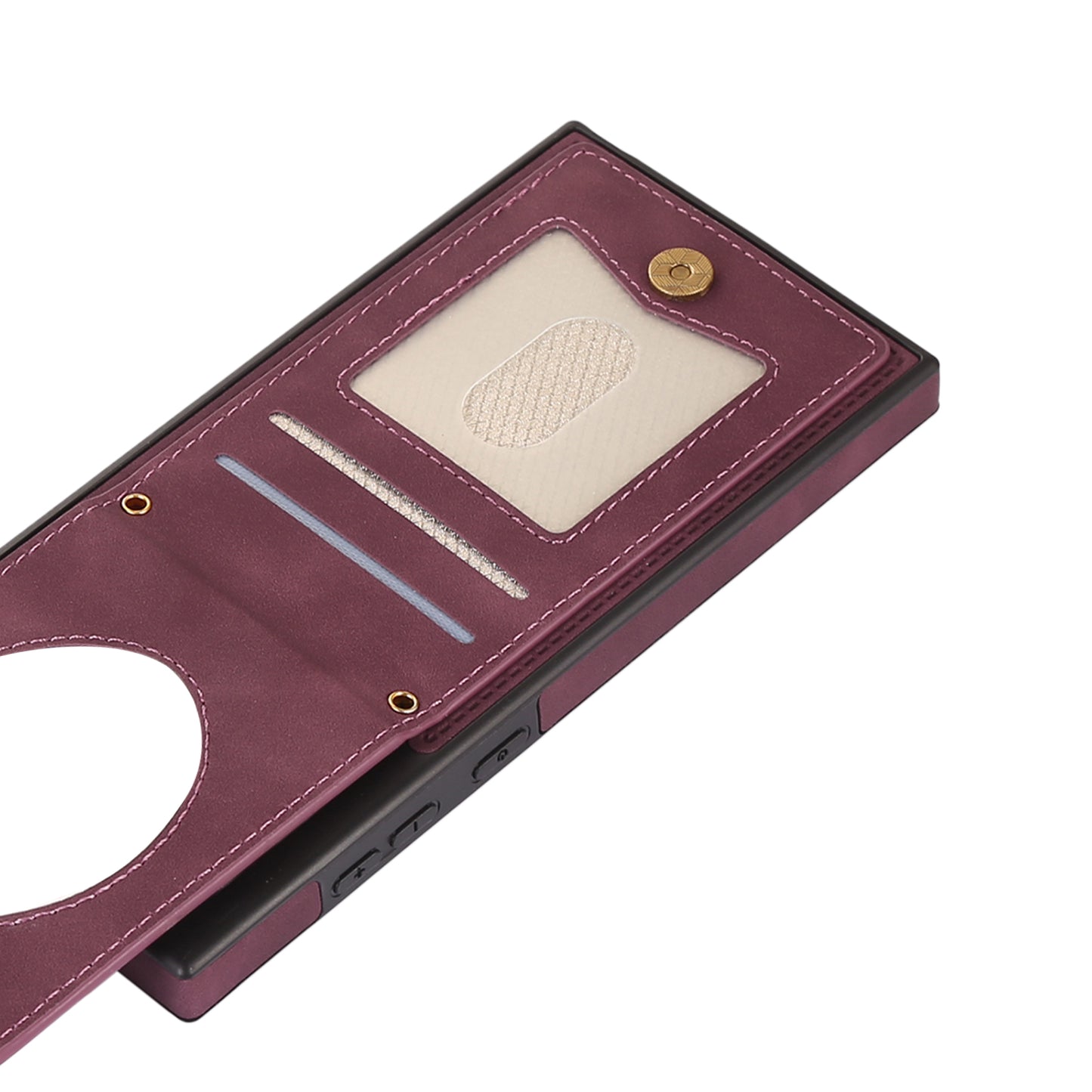 For Samsung Galaxy S24 Ultra Phone Case Kickstand Make Up Mirror Cover with Shoulder Strap - Wine Red