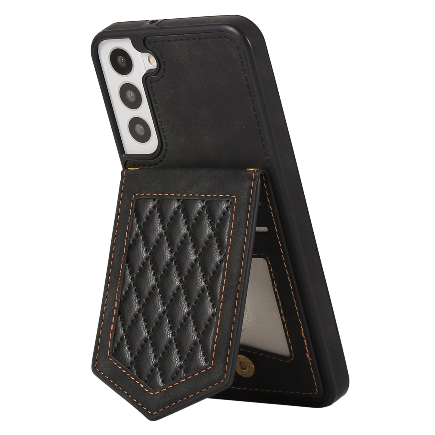For Samsung Galaxy S24+ Phone Case RFID Blocking Hidden Mirror Cover with Shoulder Strap - Black