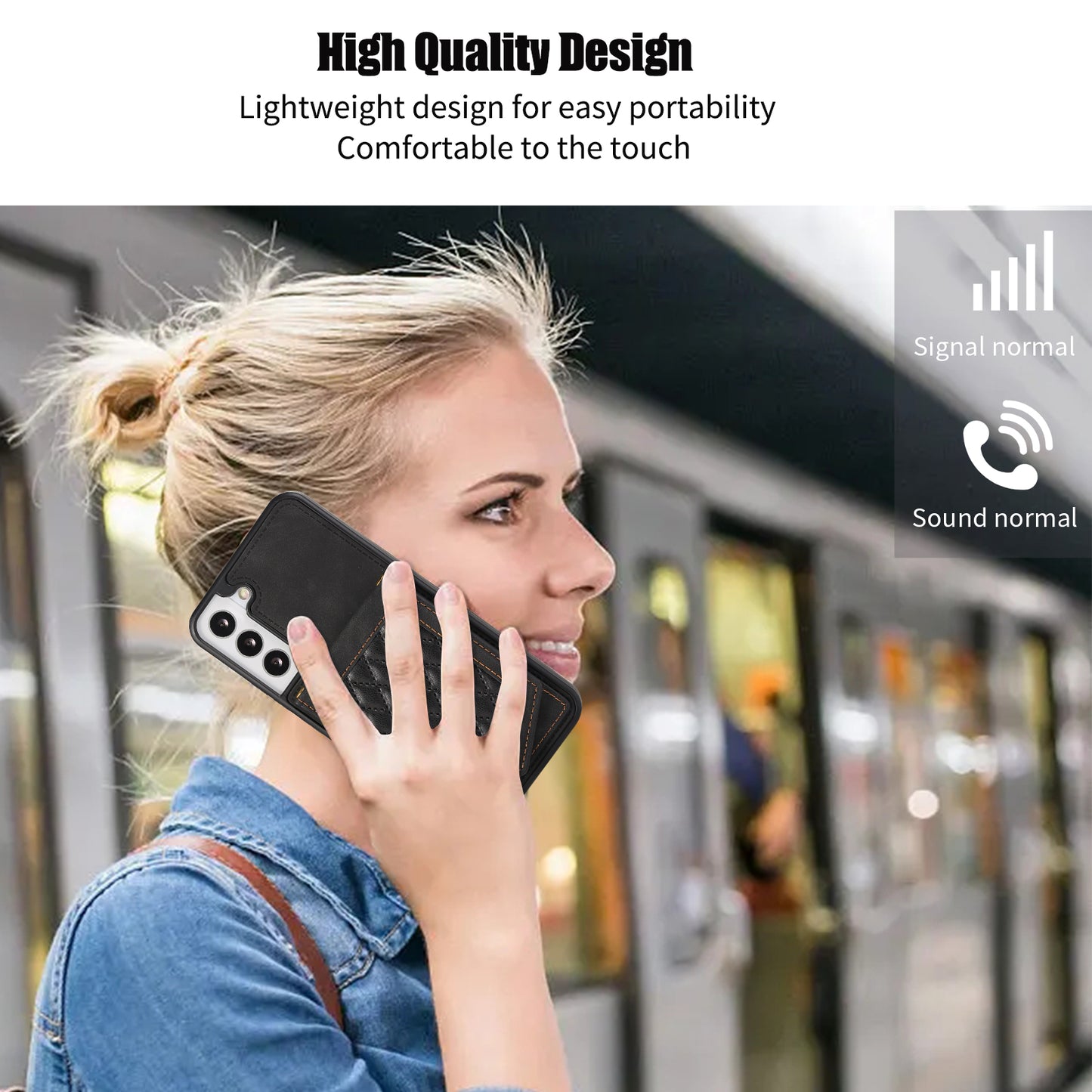 For Samsung Galaxy S24+ Phone Case RFID Blocking Hidden Mirror Cover with Shoulder Strap - Black