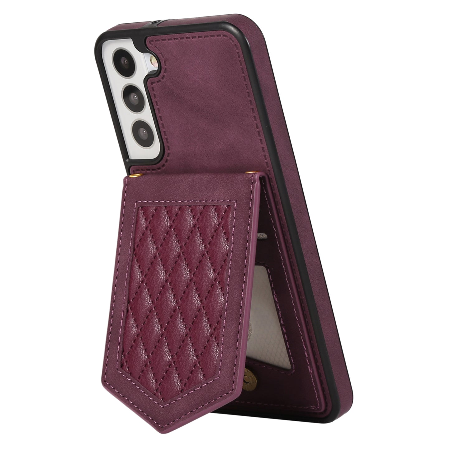 For Samsung Galaxy S24+ Phone Case RFID Blocking Hidden Mirror Cover with Shoulder Strap - Wine Red