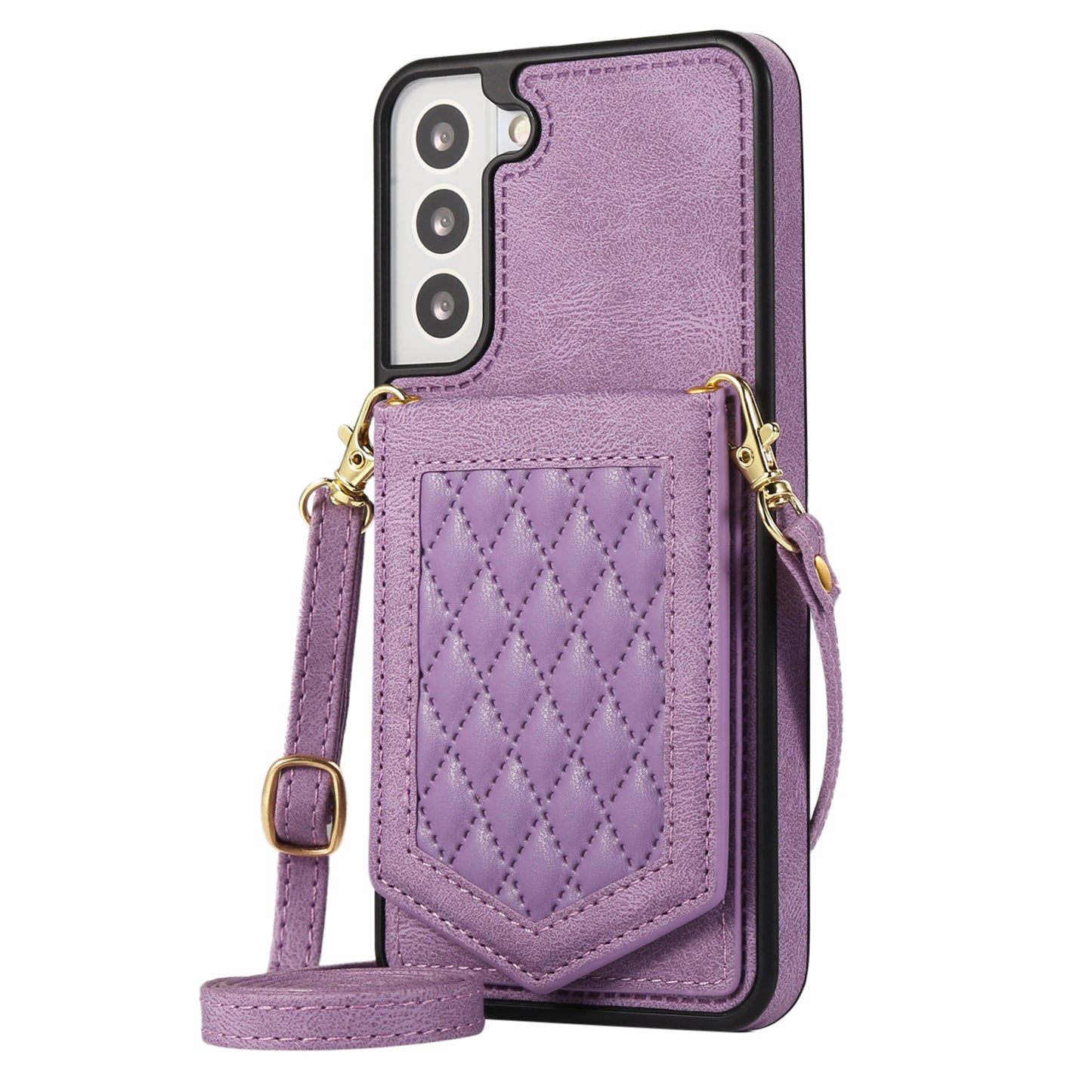 For Samsung Galaxy S24+ Phone Case RFID Blocking Hidden Mirror Cover with Shoulder Strap - Purple