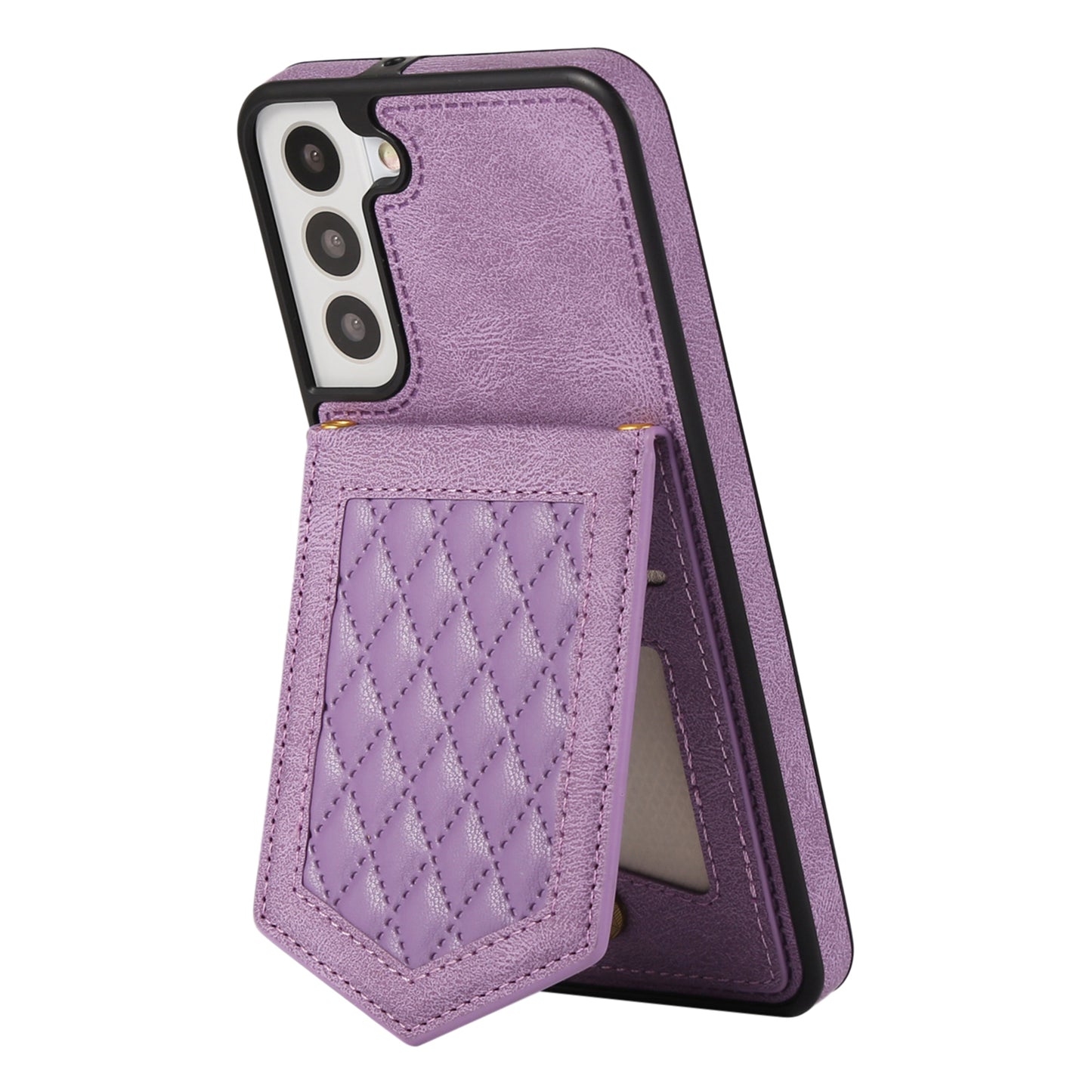For Samsung Galaxy S24+ Phone Case RFID Blocking Hidden Mirror Cover with Shoulder Strap - Purple