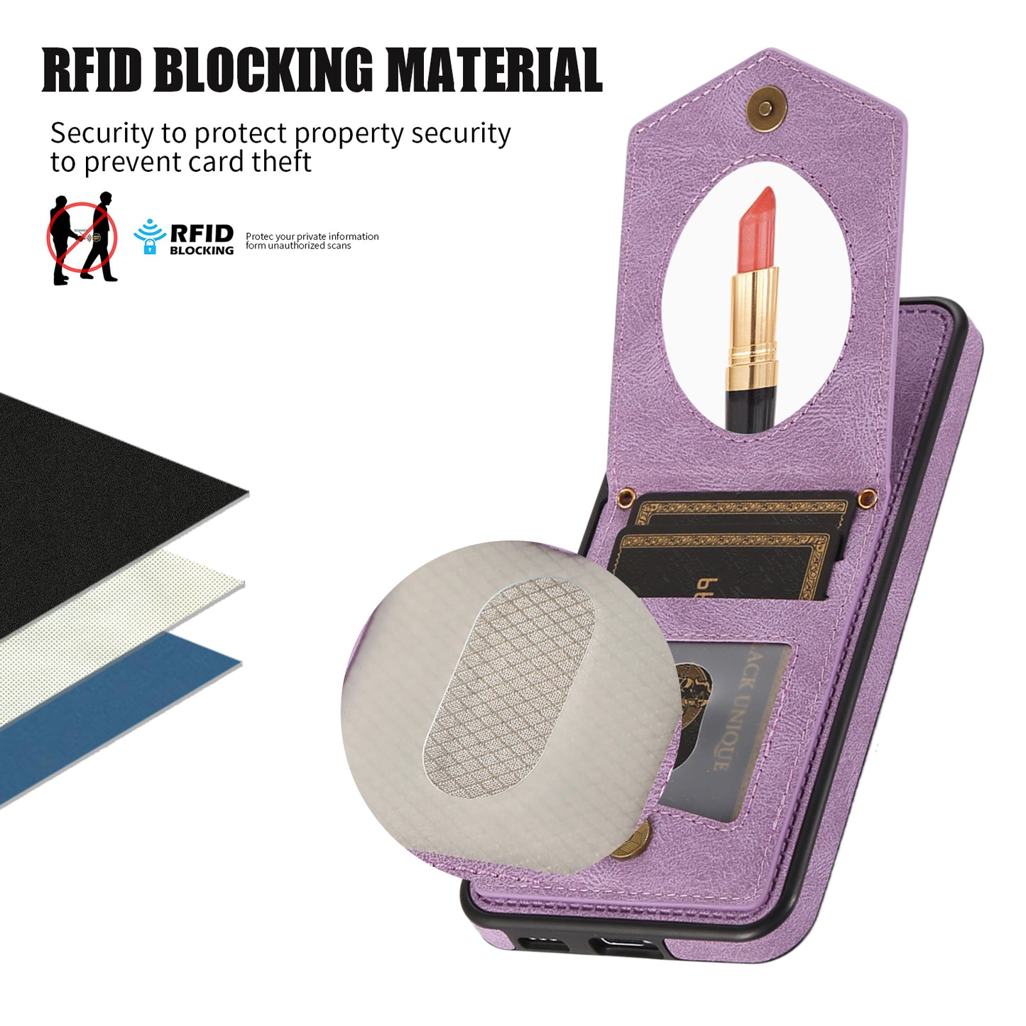 For Samsung Galaxy S24+ Phone Case RFID Blocking Hidden Mirror Cover with Shoulder Strap - Purple