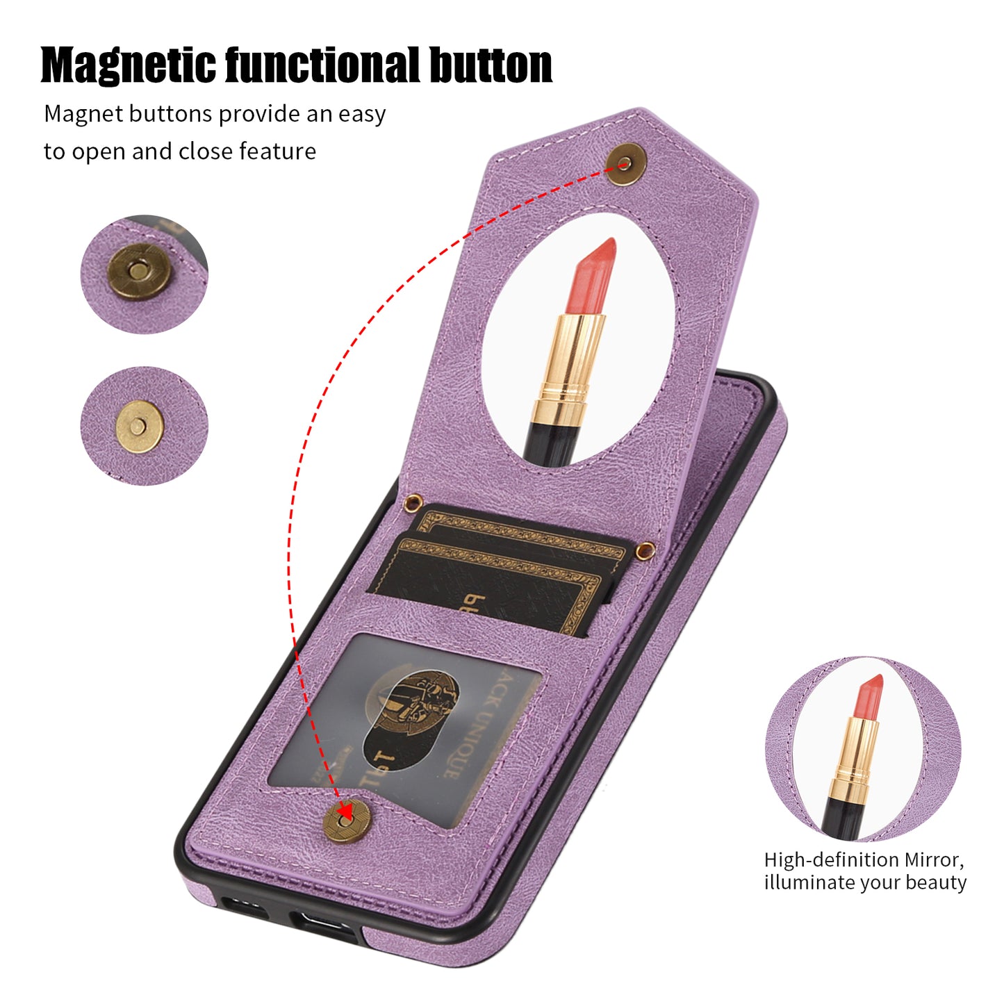 For Samsung Galaxy S24+ Phone Case RFID Blocking Hidden Mirror Cover with Shoulder Strap - Purple