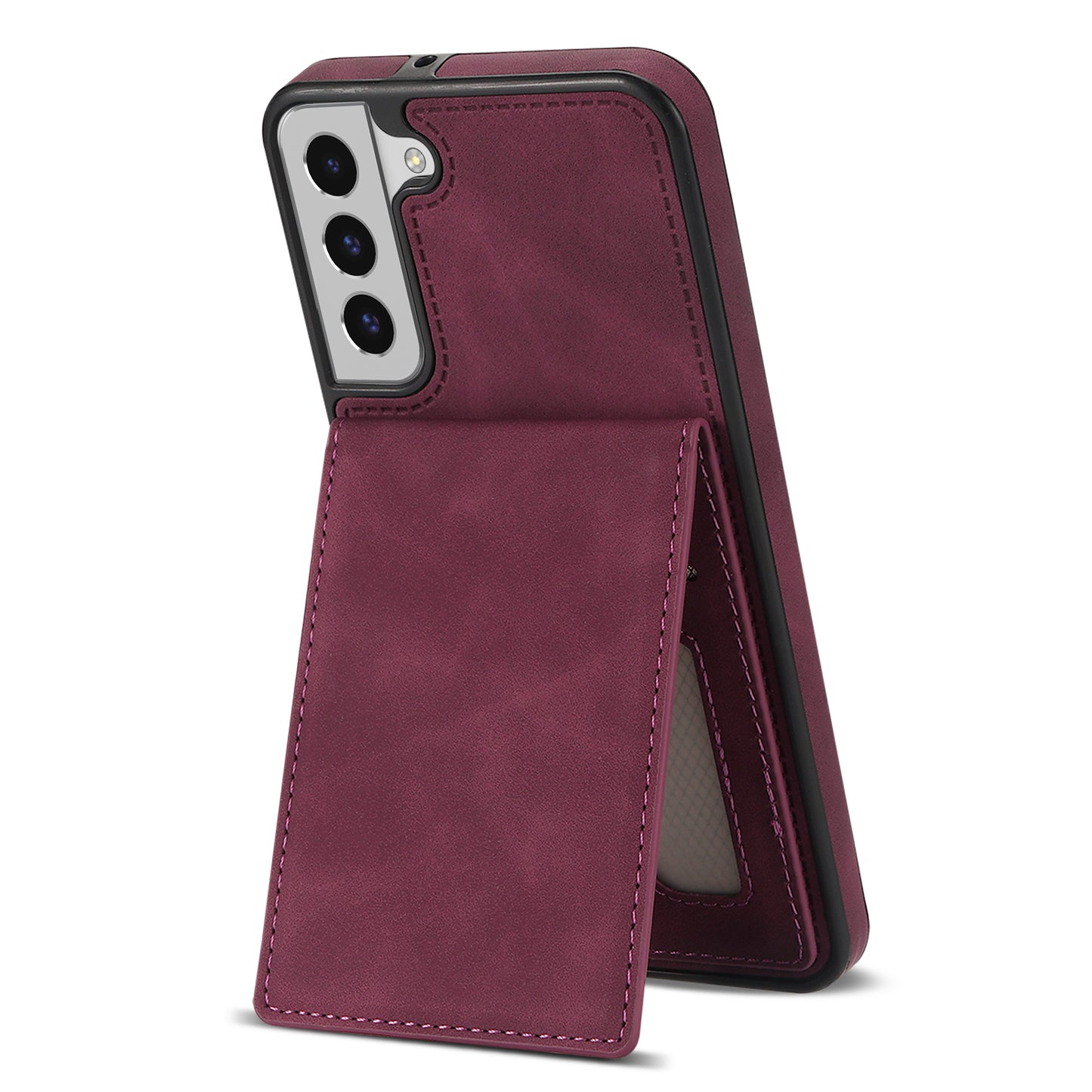 For Samsung Galaxy S24 Card Slots Phone Case RFID Blocking Leather Cover - Wine Red