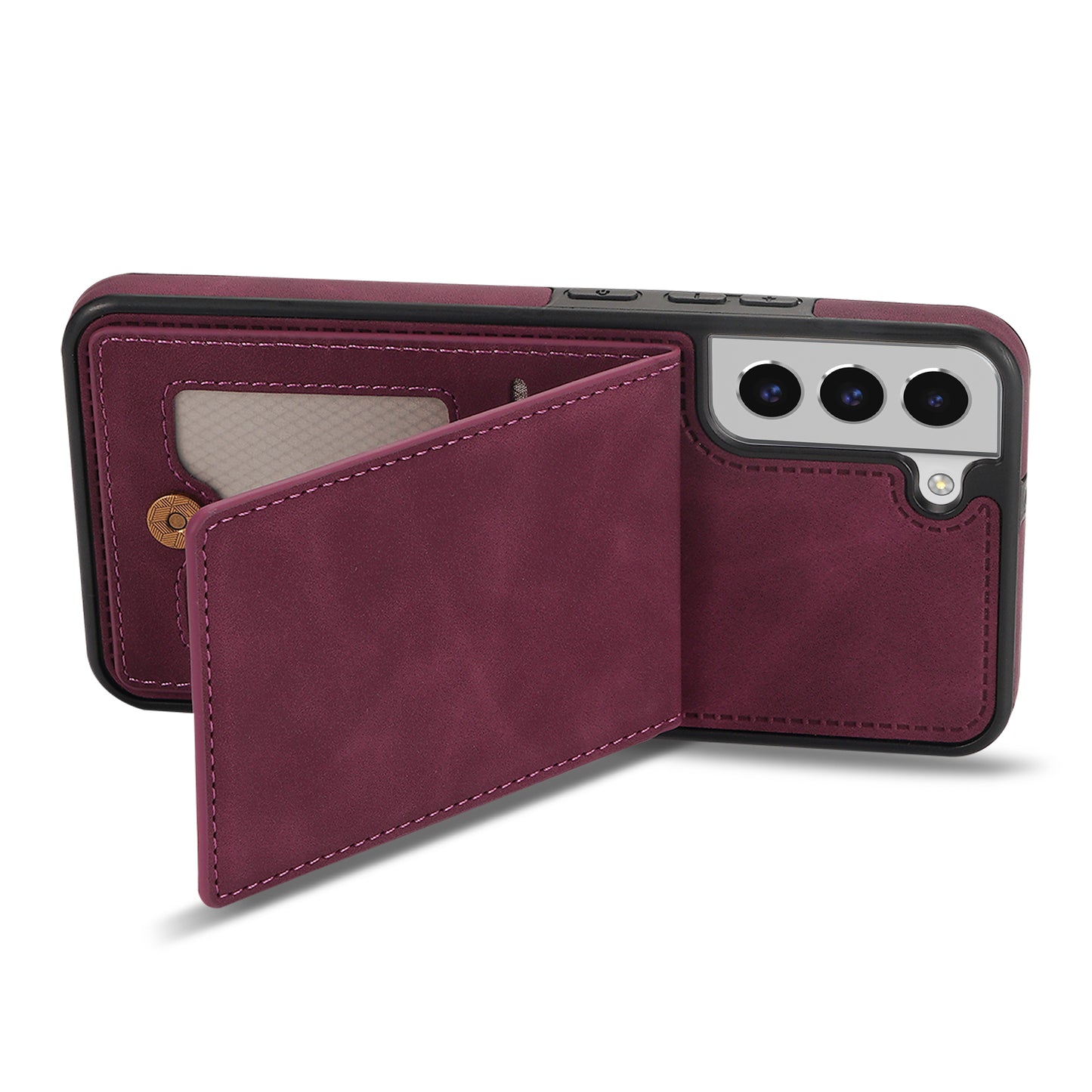 For Samsung Galaxy S24 Card Slots Phone Case RFID Blocking Leather Cover - Wine Red