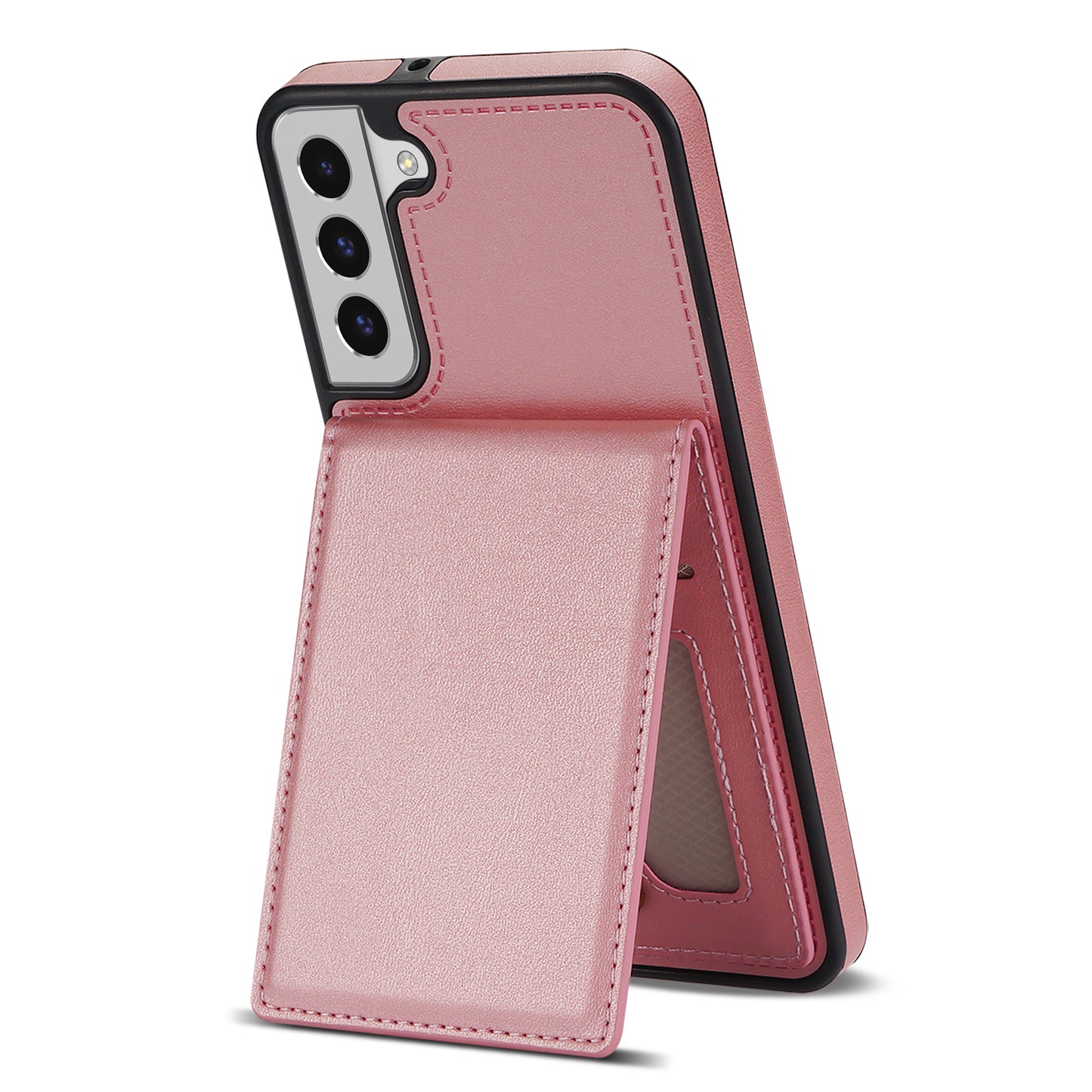 For Samsung Galaxy S24 Card Slots Phone Case RFID Blocking Leather Cover - Rose Gold