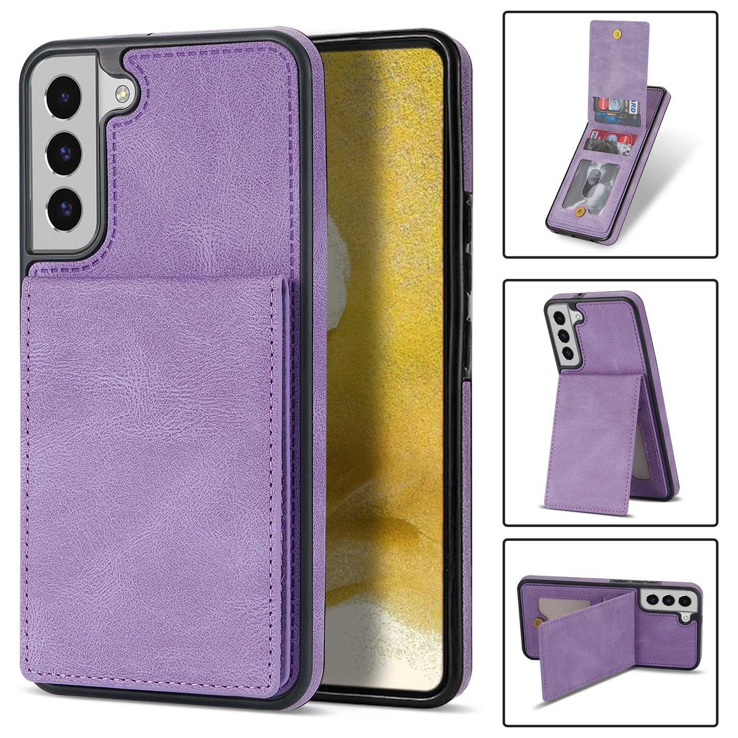 For Samsung Galaxy S24 Card Slots Phone Case RFID Blocking Leather Cover - Purple