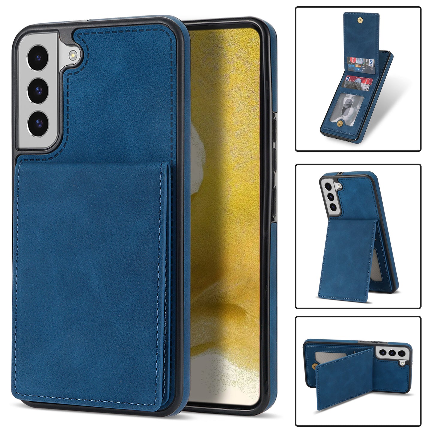 For Samsung Galaxy S24 Card Slots Phone Case RFID Blocking Leather Cover - Blue