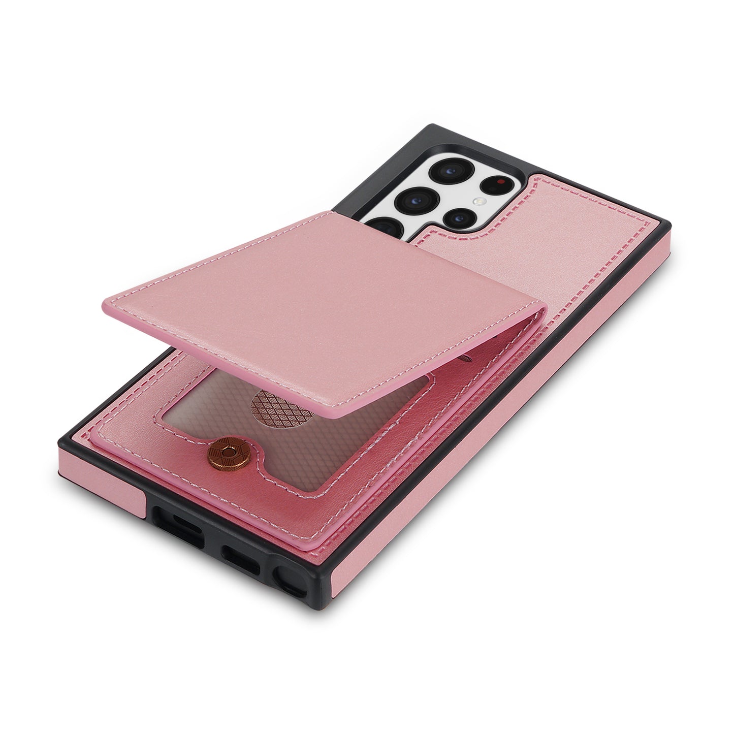 For Samsung Galaxy S24 Ultra RFID Blocking Phone Case Kickstand Cover with Card Holder - Rose Gold