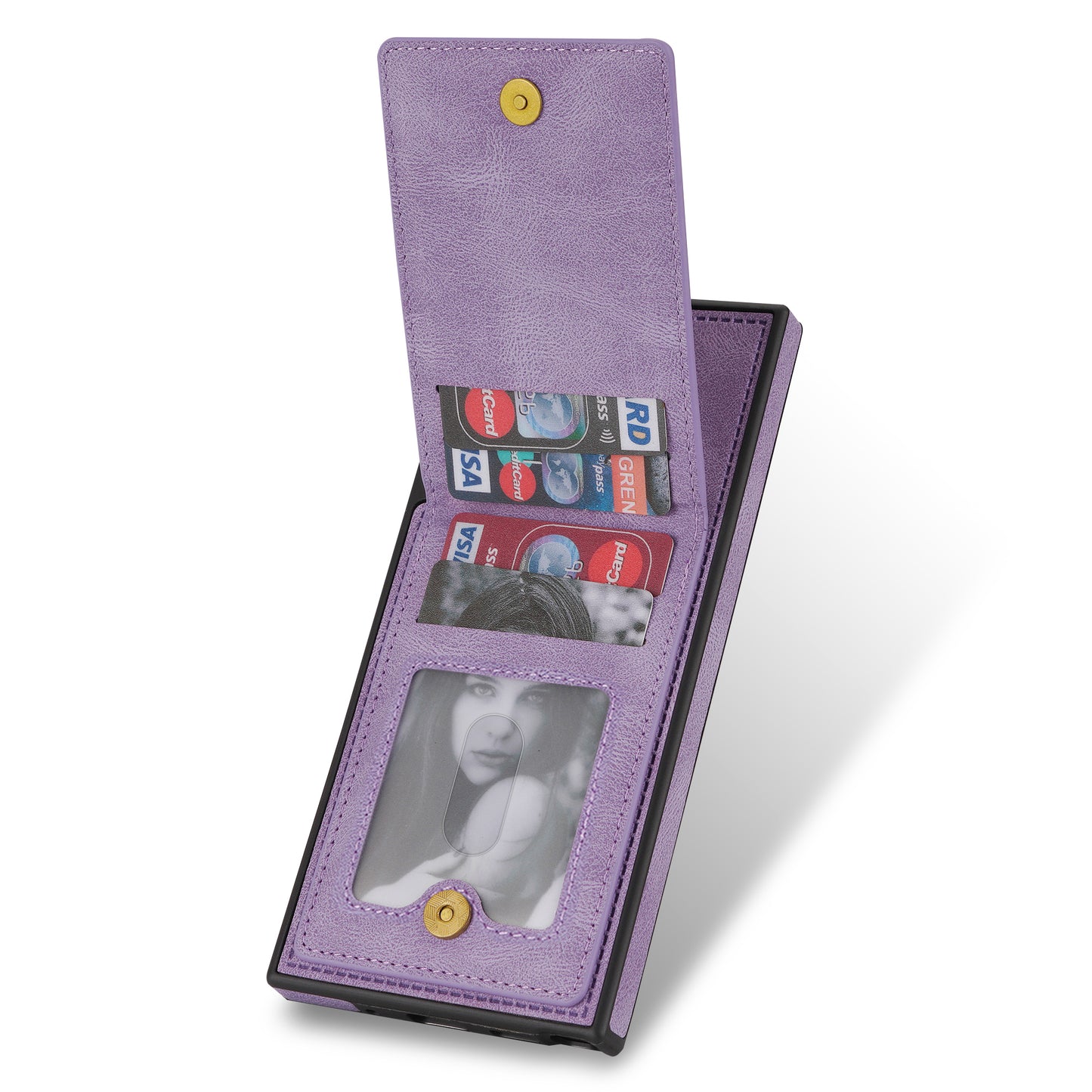 For Samsung Galaxy S24 Ultra RFID Blocking Phone Case Kickstand Cover with Card Holder - Purple