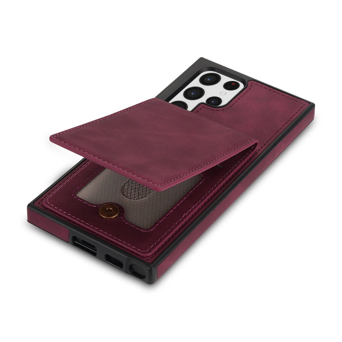For Samsung Galaxy S24 Ultra RFID Blocking Phone Case Kickstand Cover with Card Holder - Wine Red