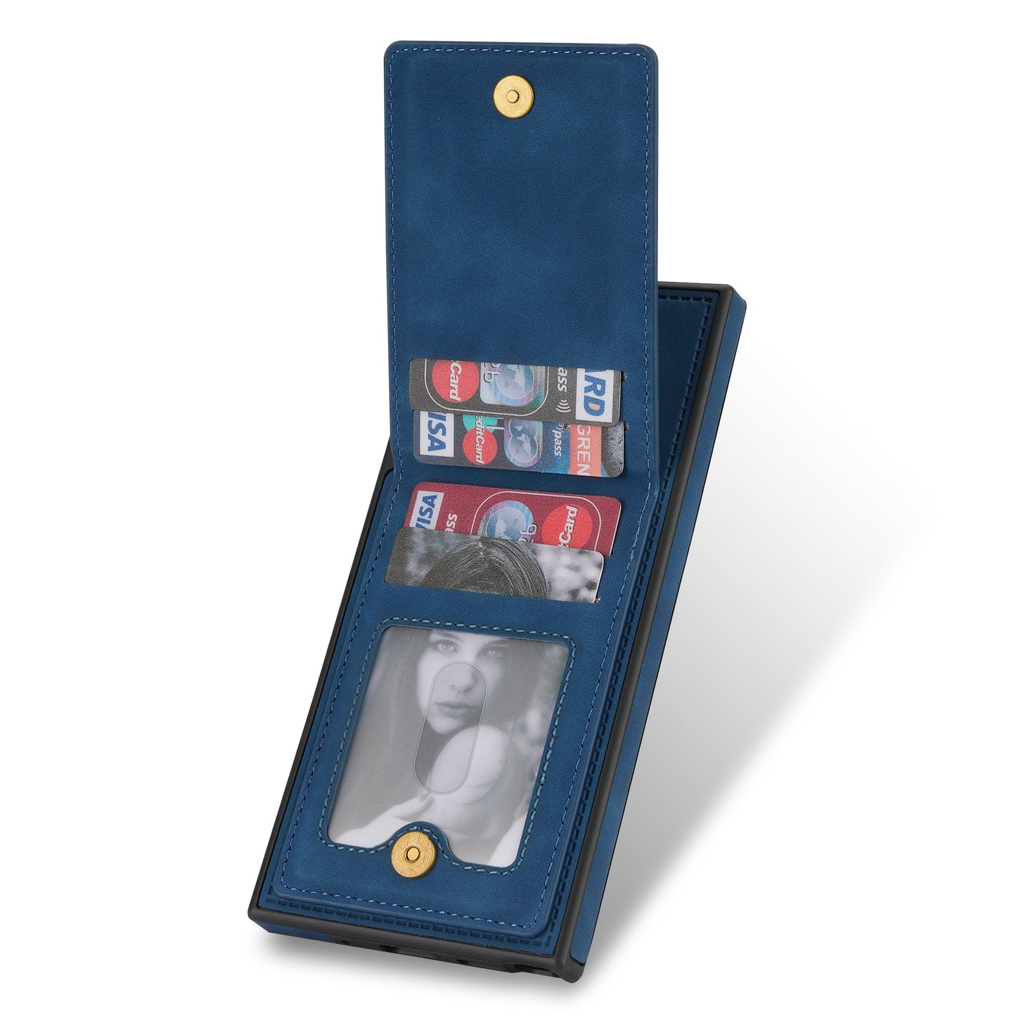 For Samsung Galaxy S24 Ultra RFID Blocking Phone Case Kickstand Cover with Card Holder - Blue