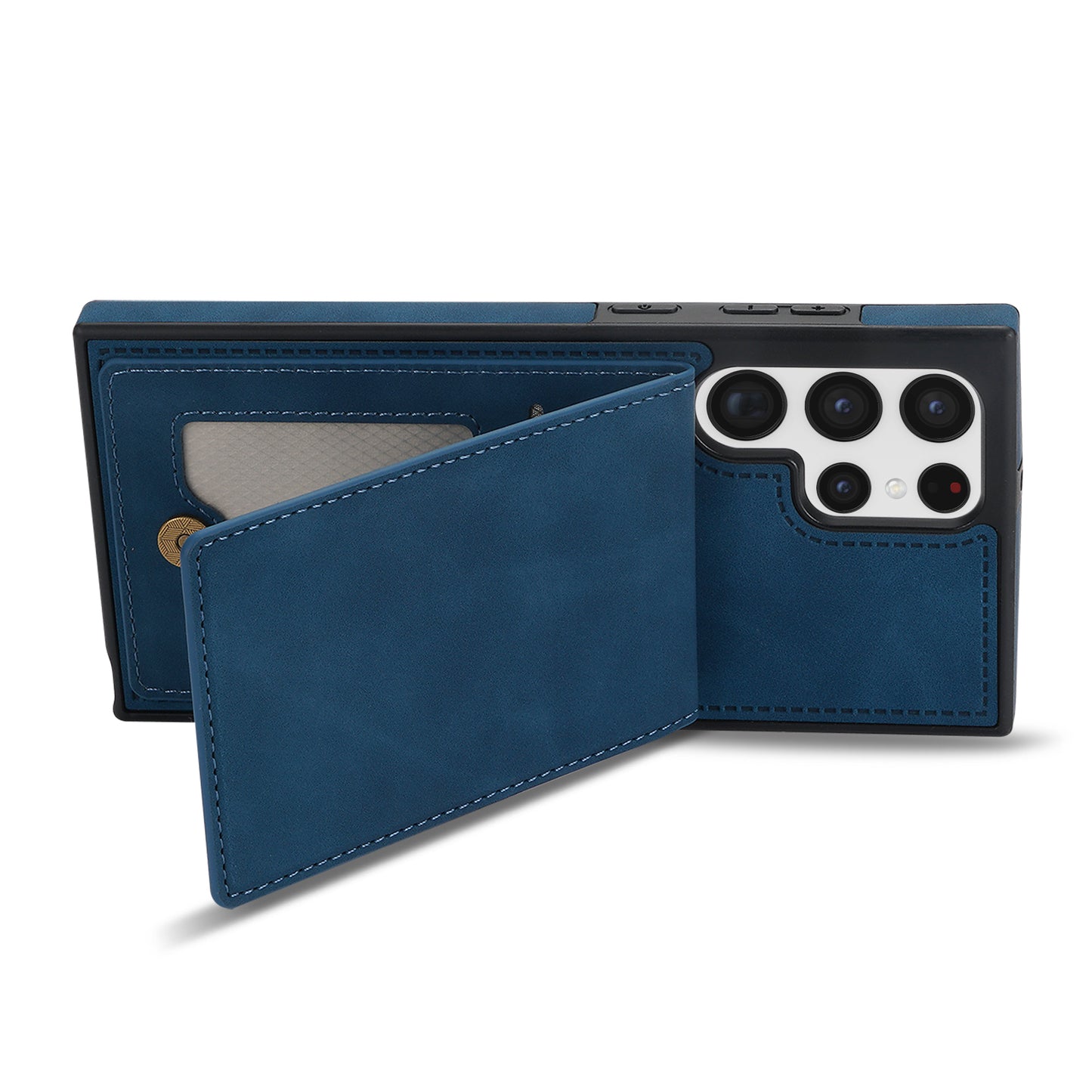 For Samsung Galaxy S24 Ultra RFID Blocking Phone Case Kickstand Cover with Card Holder - Blue