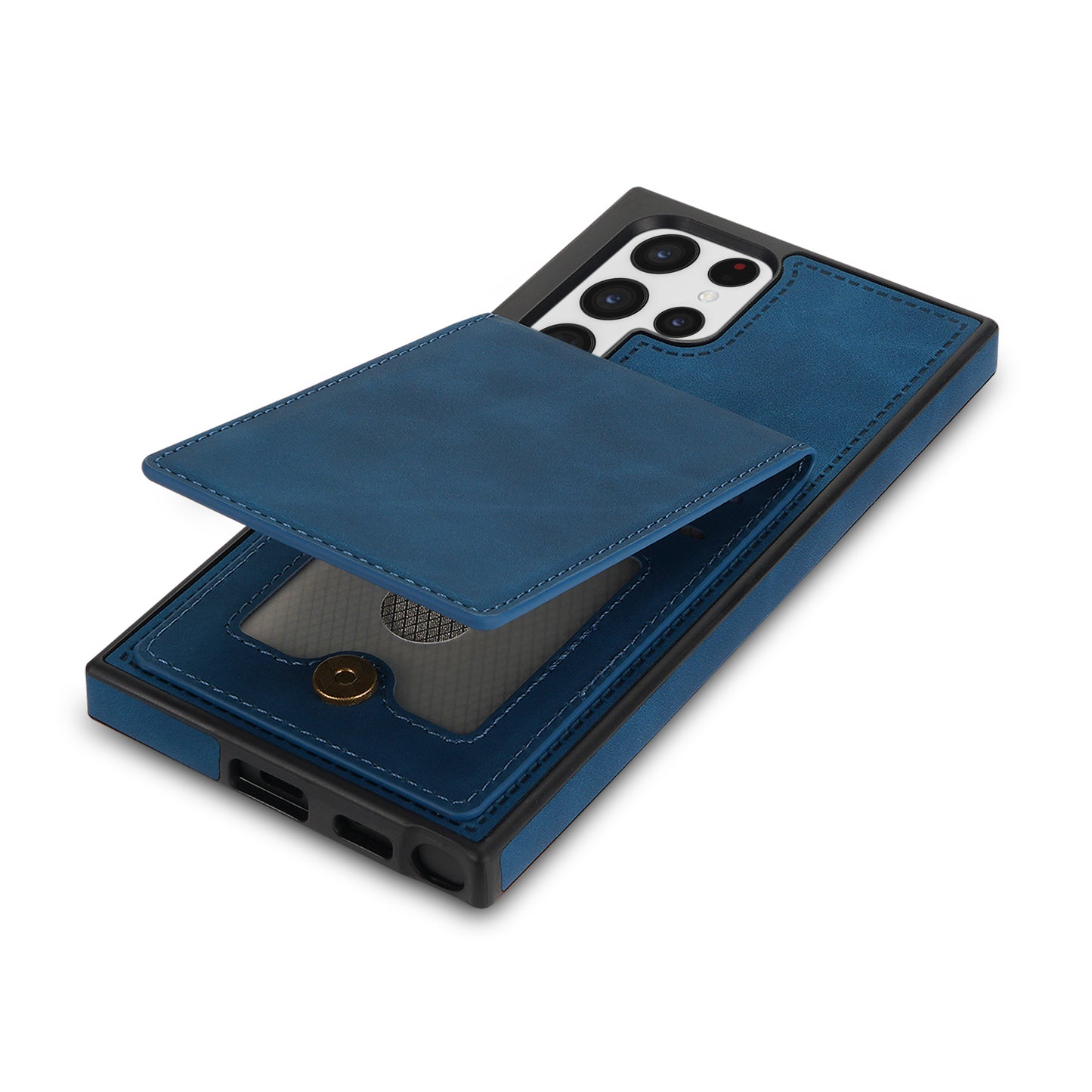 For Samsung Galaxy S24 Ultra RFID Blocking Phone Case Kickstand Cover with Card Holder - Blue