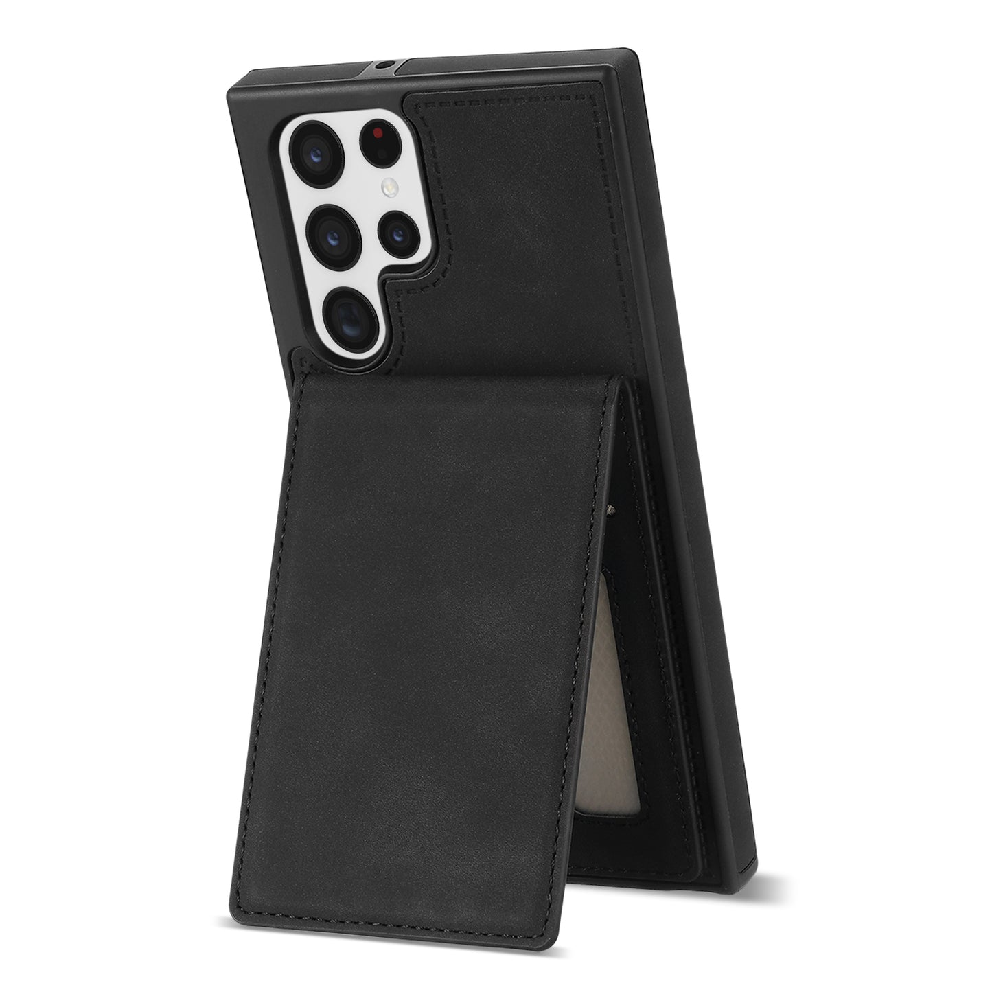 For Samsung Galaxy S24 Ultra RFID Blocking Phone Case Kickstand Cover with Card Holder - Black