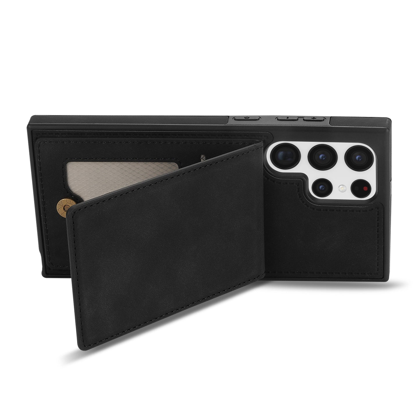 For Samsung Galaxy S24 Ultra RFID Blocking Phone Case Kickstand Cover with Card Holder - Black