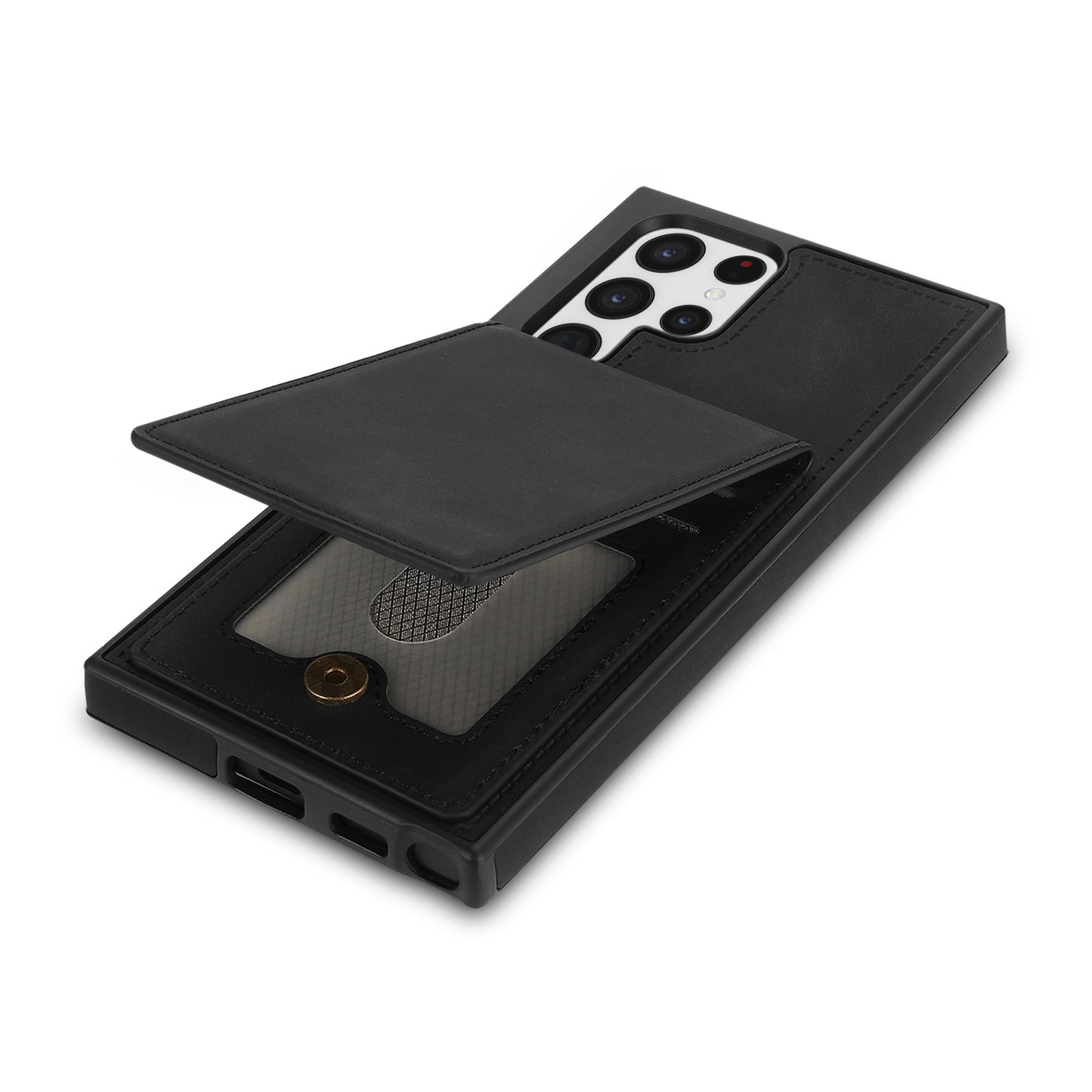 For Samsung Galaxy S24 Ultra RFID Blocking Phone Case Kickstand Cover with Card Holder - Black