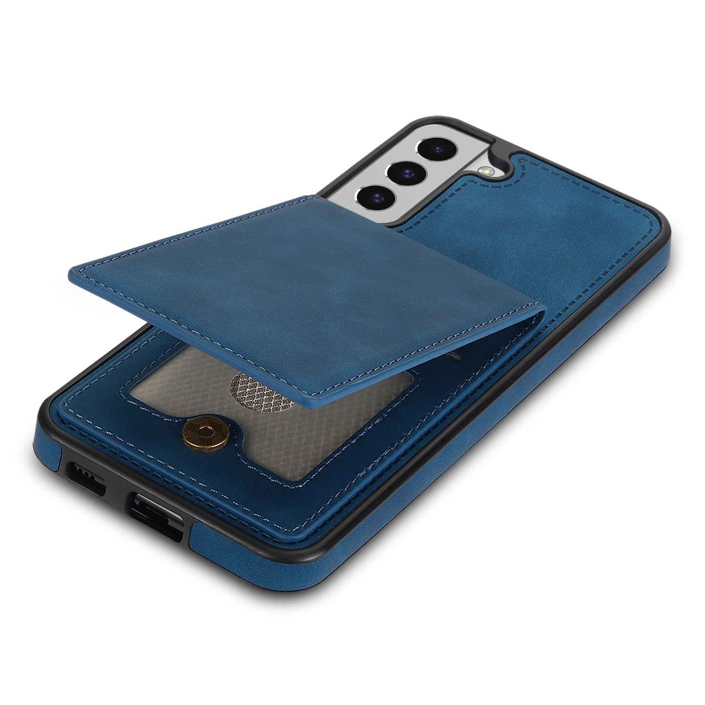 For Samsung Galaxy S24+ Solid Color Phone Case PU Leather Card Holder Cover - Blue