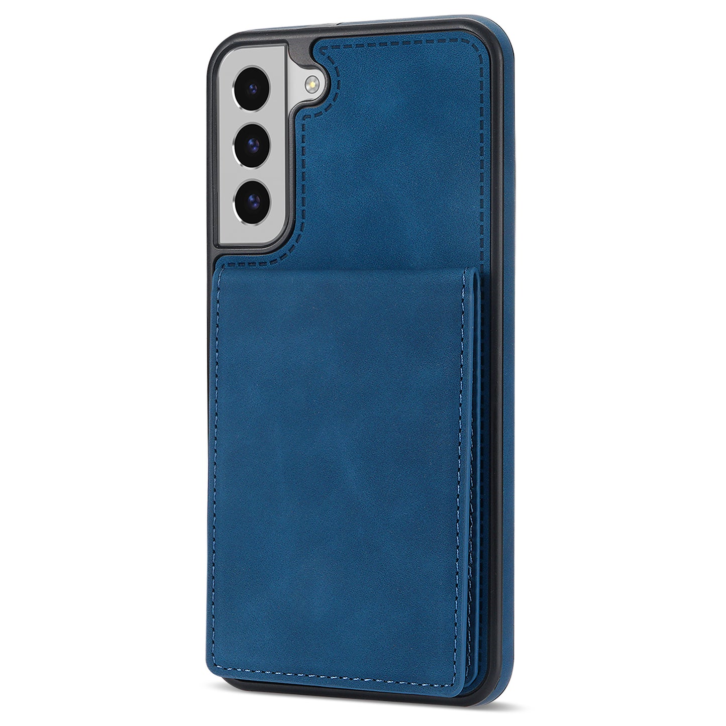 For Samsung Galaxy S24+ Solid Color Phone Case PU Leather Card Holder Cover - Blue