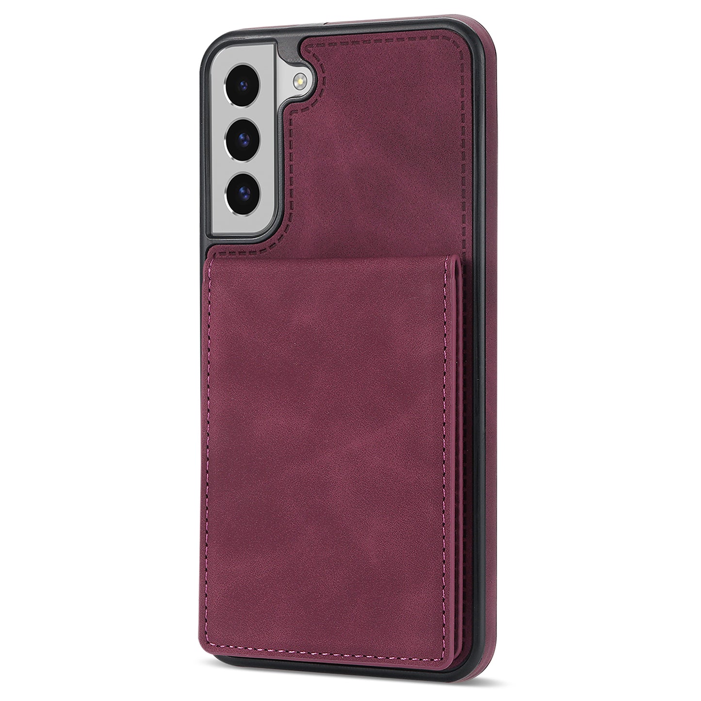 For Samsung Galaxy S24+ Solid Color Phone Case PU Leather Card Holder Cover - Wine Red