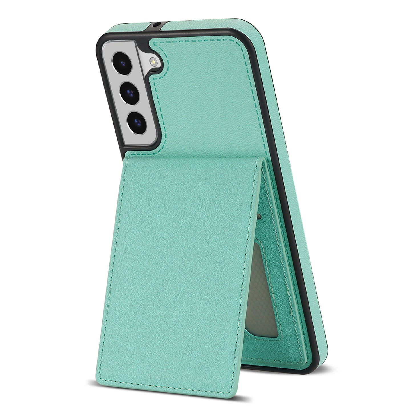 For Samsung Galaxy S24+ Solid Color Phone Case PU Leather Card Holder Cover - Fluorescent Green