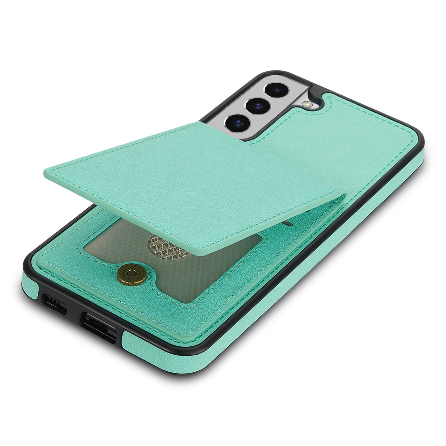 For Samsung Galaxy S24+ Solid Color Phone Case PU Leather Card Holder Cover - Fluorescent Green