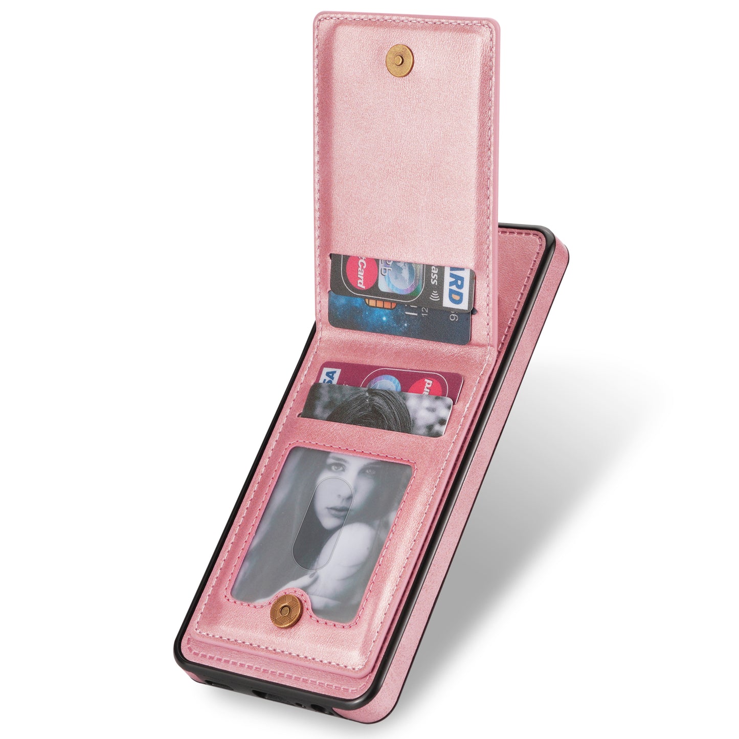 For Samsung Galaxy S24+ Solid Color Phone Case PU Leather Card Holder Cover - Rose Gold