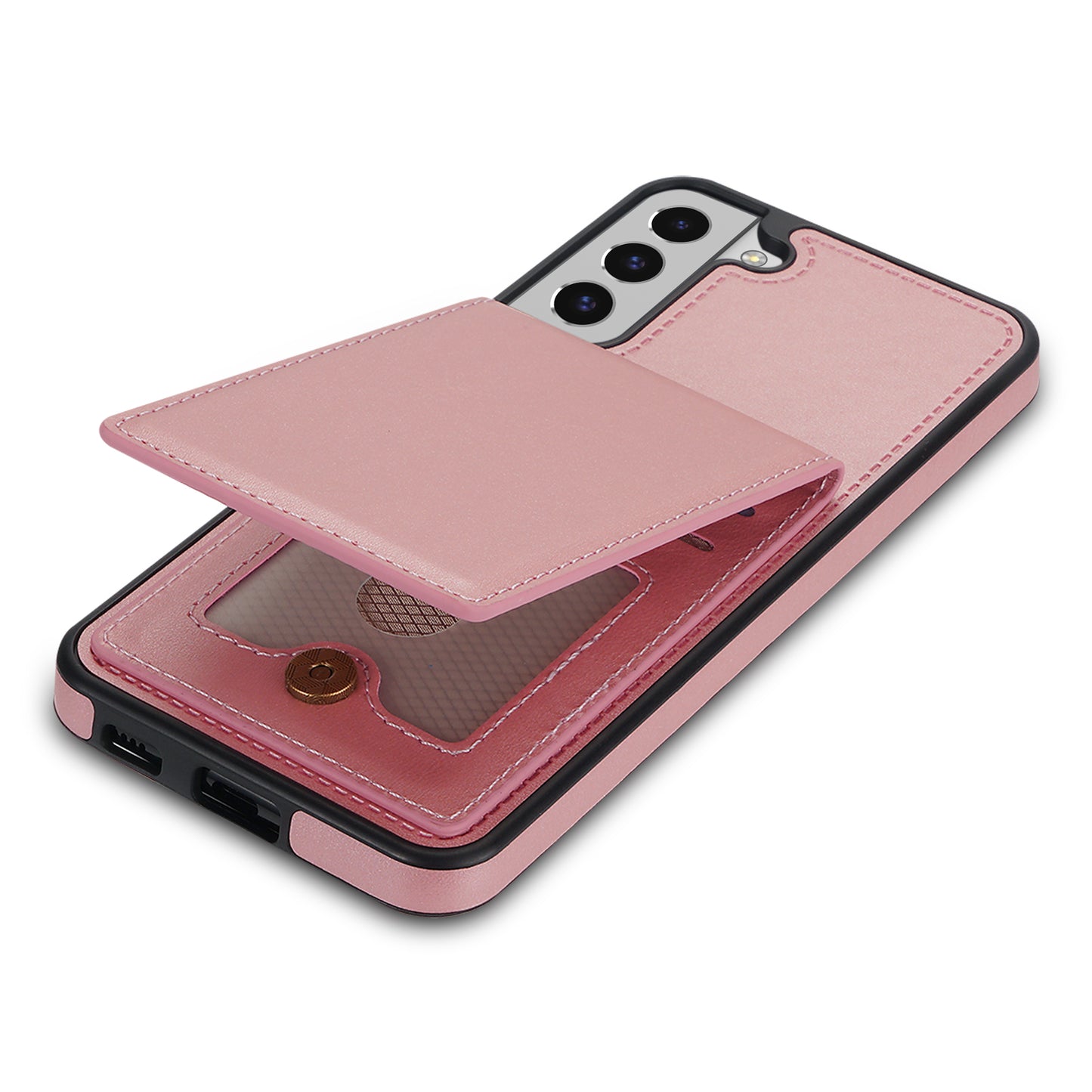For Samsung Galaxy S24+ Solid Color Phone Case PU Leather Card Holder Cover - Rose Gold