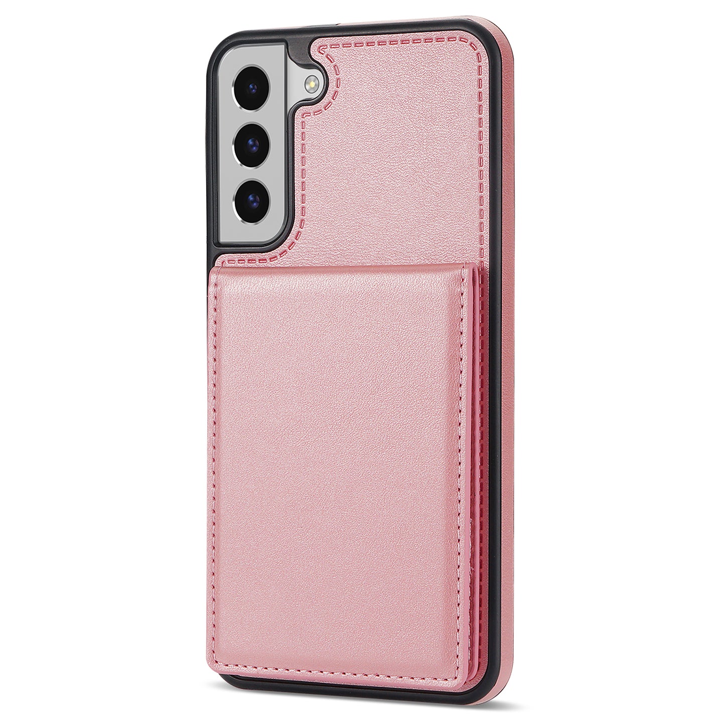 For Samsung Galaxy S24+ Solid Color Phone Case PU Leather Card Holder Cover - Rose Gold
