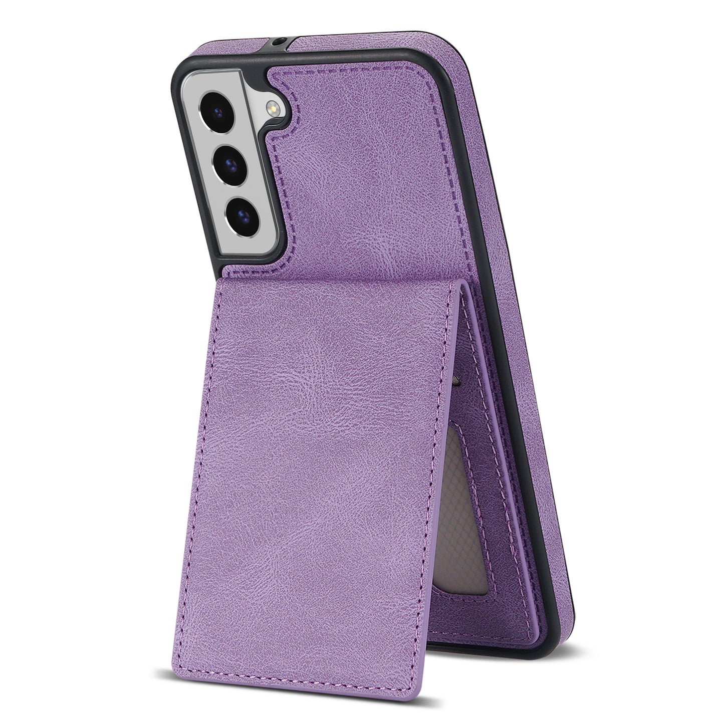 For Samsung Galaxy S24+ Solid Color Phone Case PU Leather Card Holder Cover - Purple