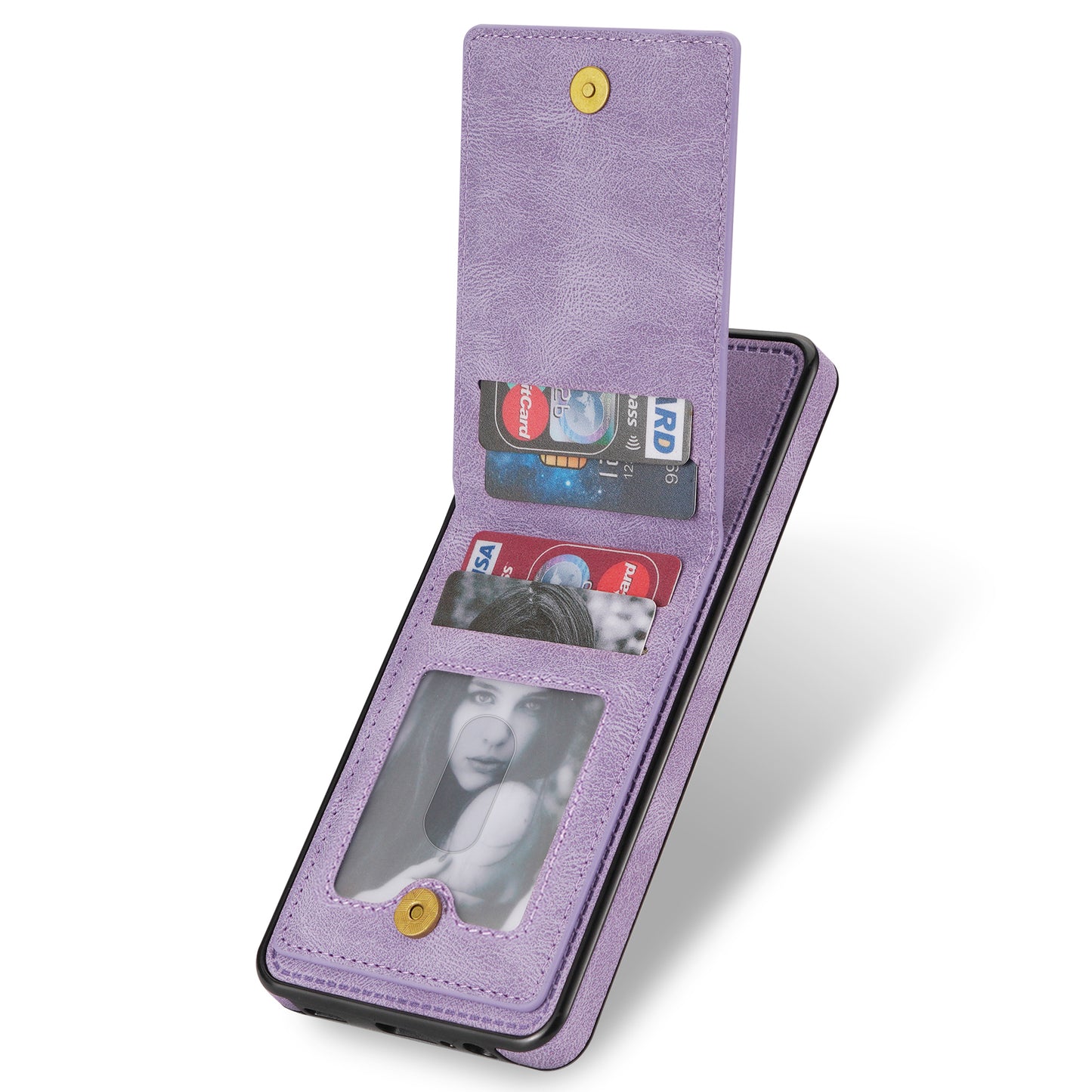 For Samsung Galaxy S24+ Solid Color Phone Case PU Leather Card Holder Cover - Purple