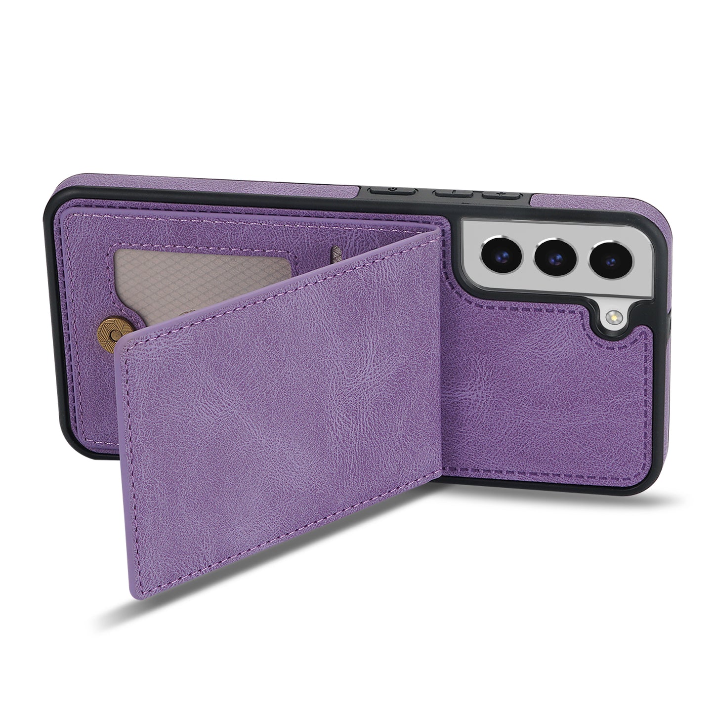 For Samsung Galaxy S24+ Solid Color Phone Case PU Leather Card Holder Cover - Purple