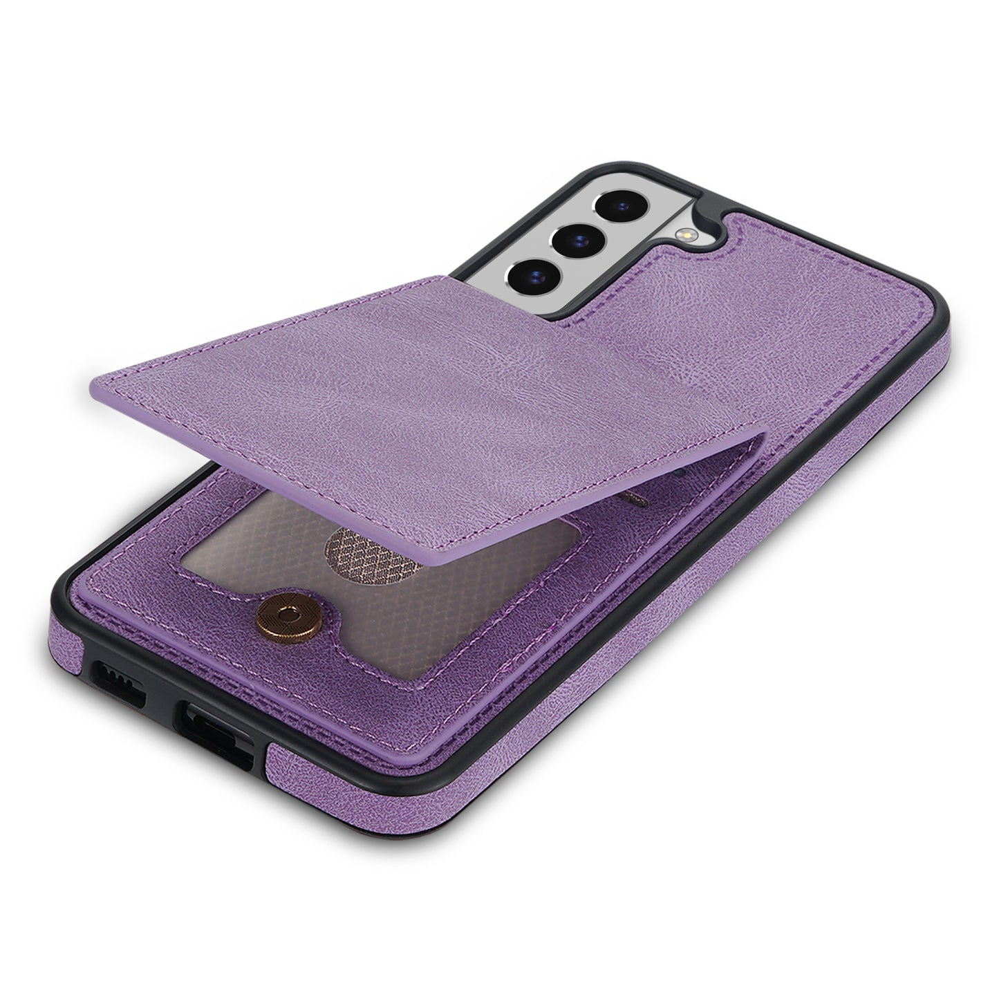 For Samsung Galaxy S24+ Solid Color Phone Case PU Leather Card Holder Cover - Purple