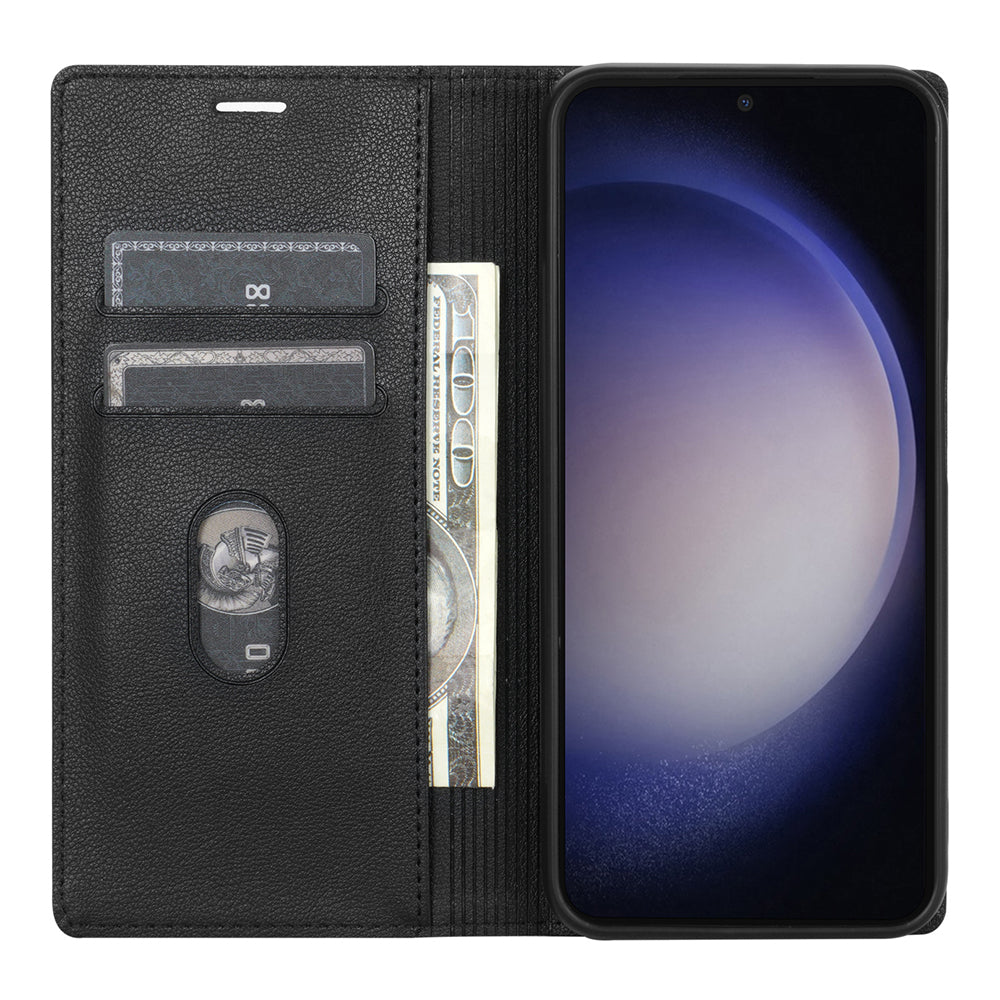 BKS-001 For Samsung Galaxy S24+ Case Anti-drop PU Leather Stand Card Holder Smart Phone Cover - Black