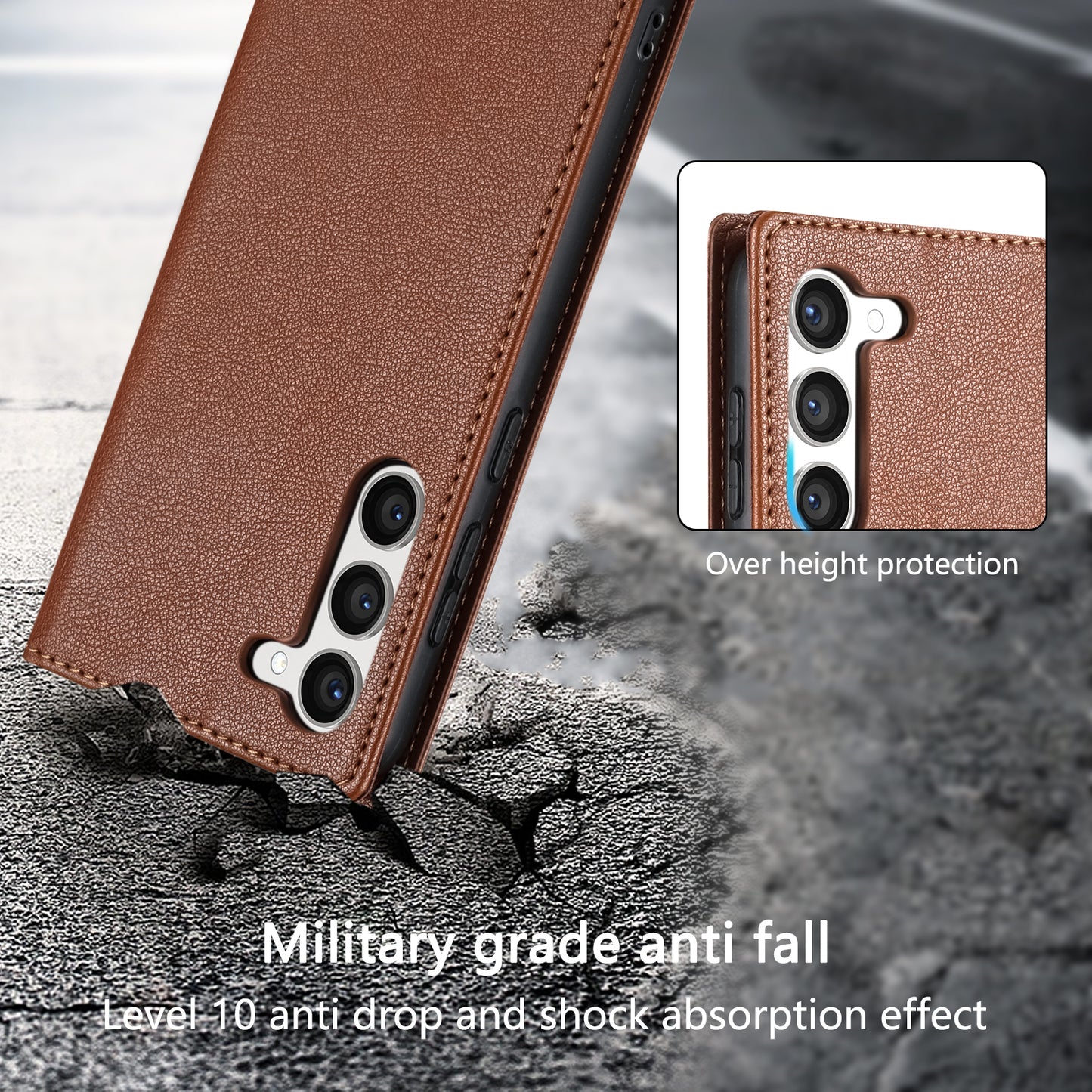 BKS-001 For Samsung Galaxy S24+ Case Anti-drop PU Leather Stand Card Holder Smart Phone Cover - Brown