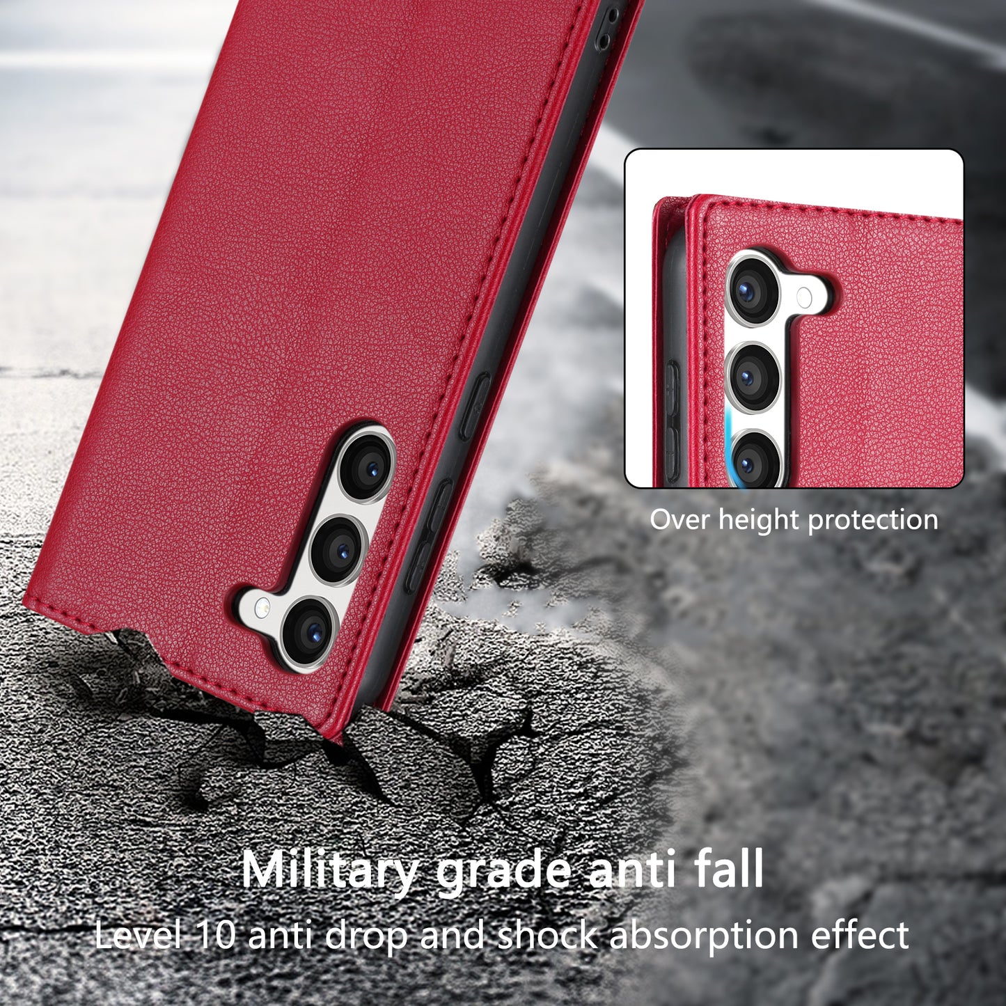 BKS-001 For Samsung Galaxy S24+ Case Anti-drop PU Leather Stand Card Holder Smart Phone Cover - Red